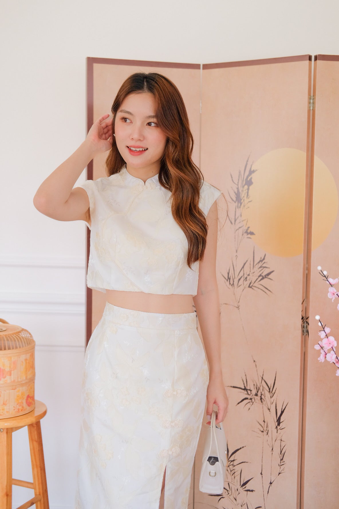 素瑾 Su Jin Floral Midi Cheongsam Set (Cream)