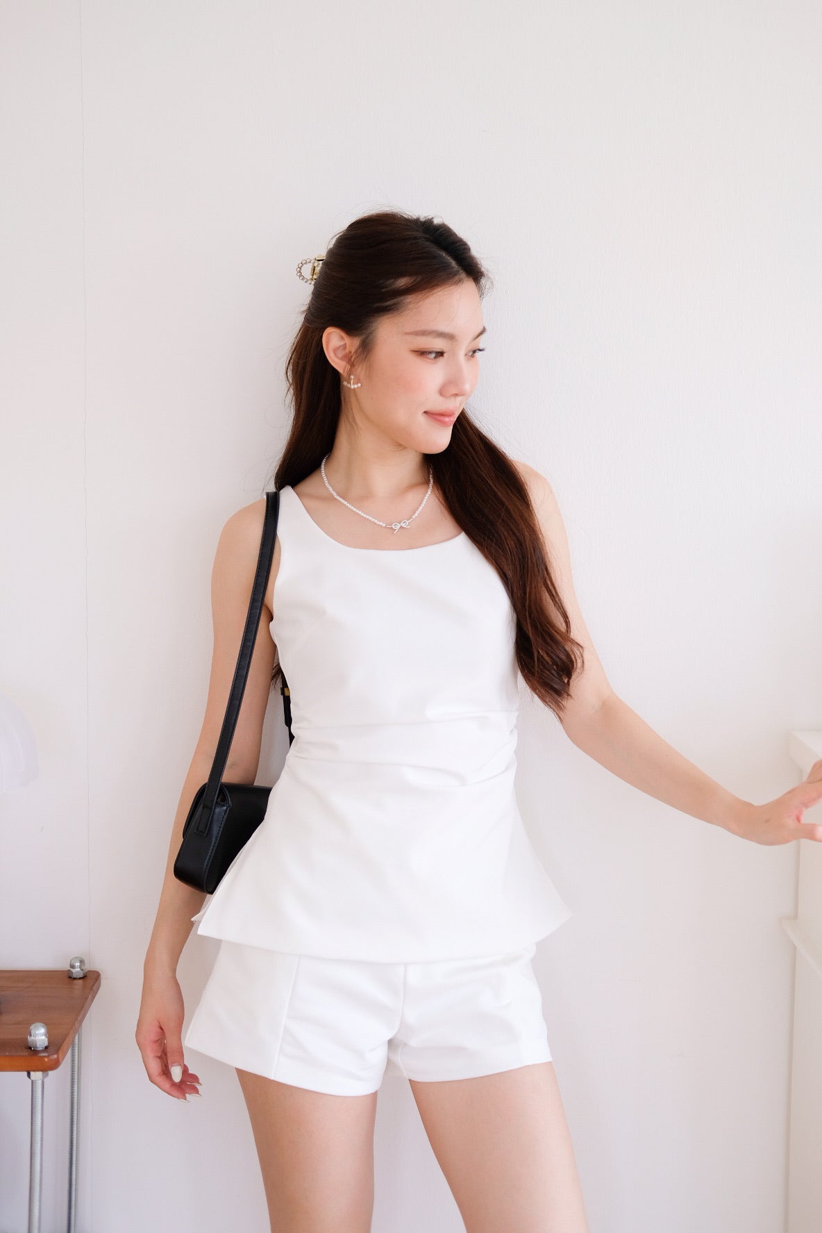 Cooper Ruched Flare Top (White)