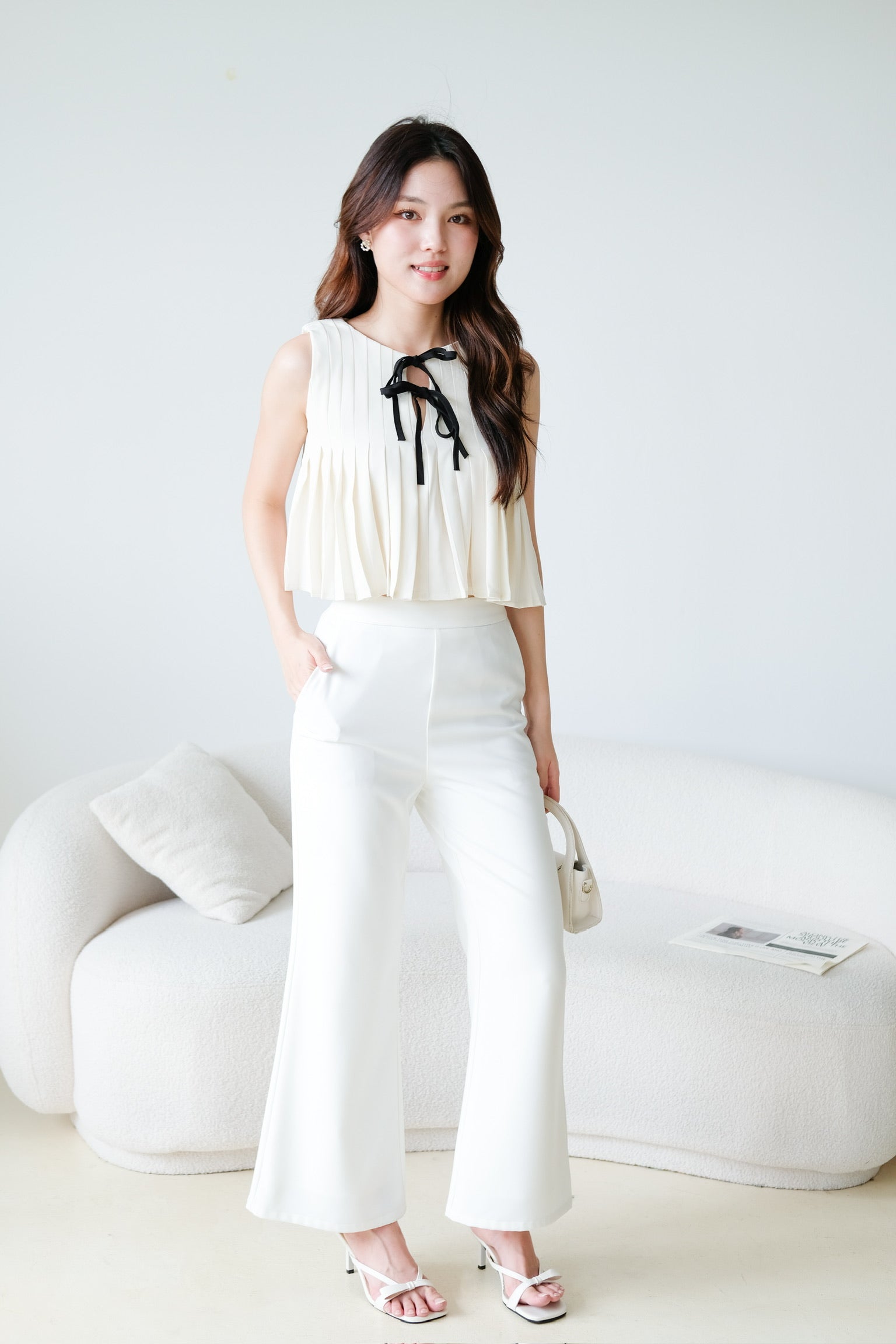 Chantell Pleated Babydoll Top (Cream)