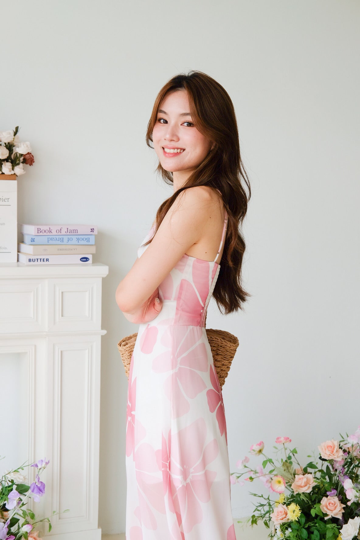 Reyna Floral Halter Slit Maxi Dress (Rouge Pink)