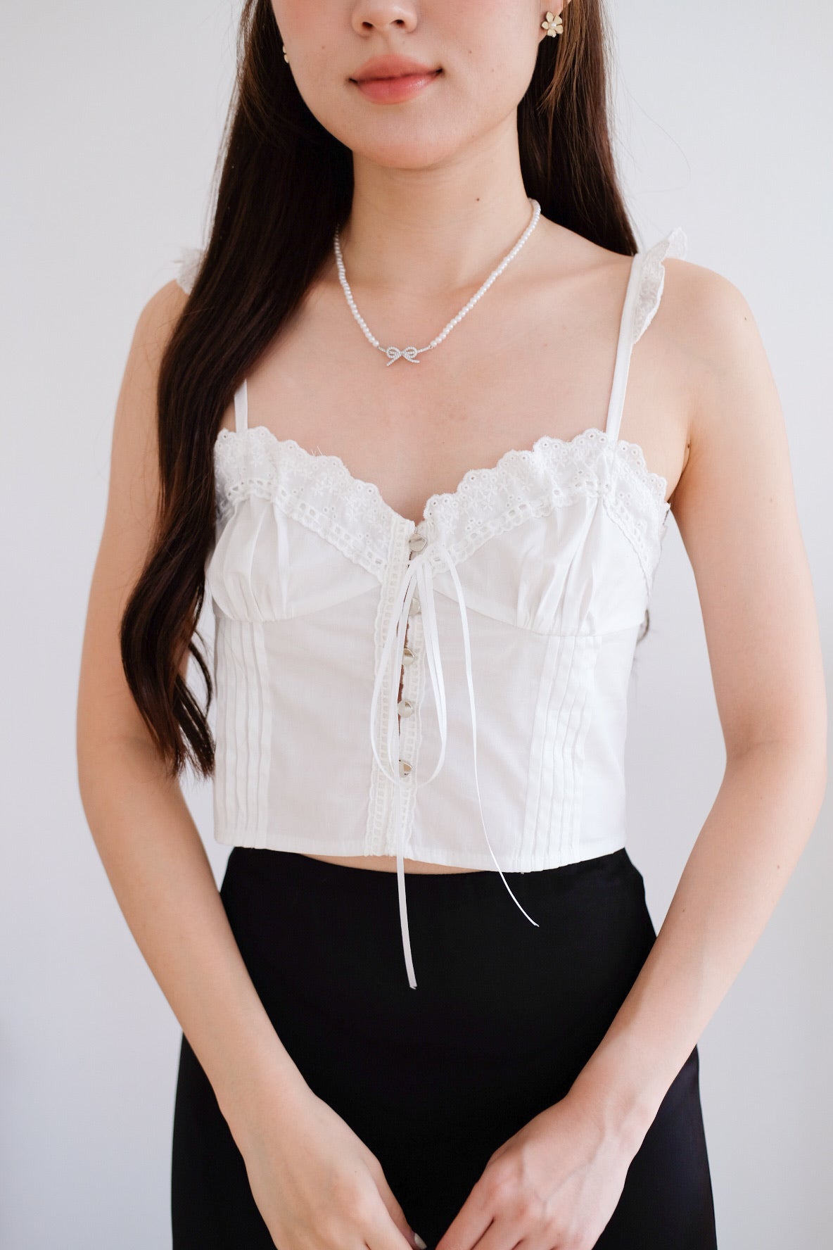 Belle Eyelet Coquette Crop Top (White)