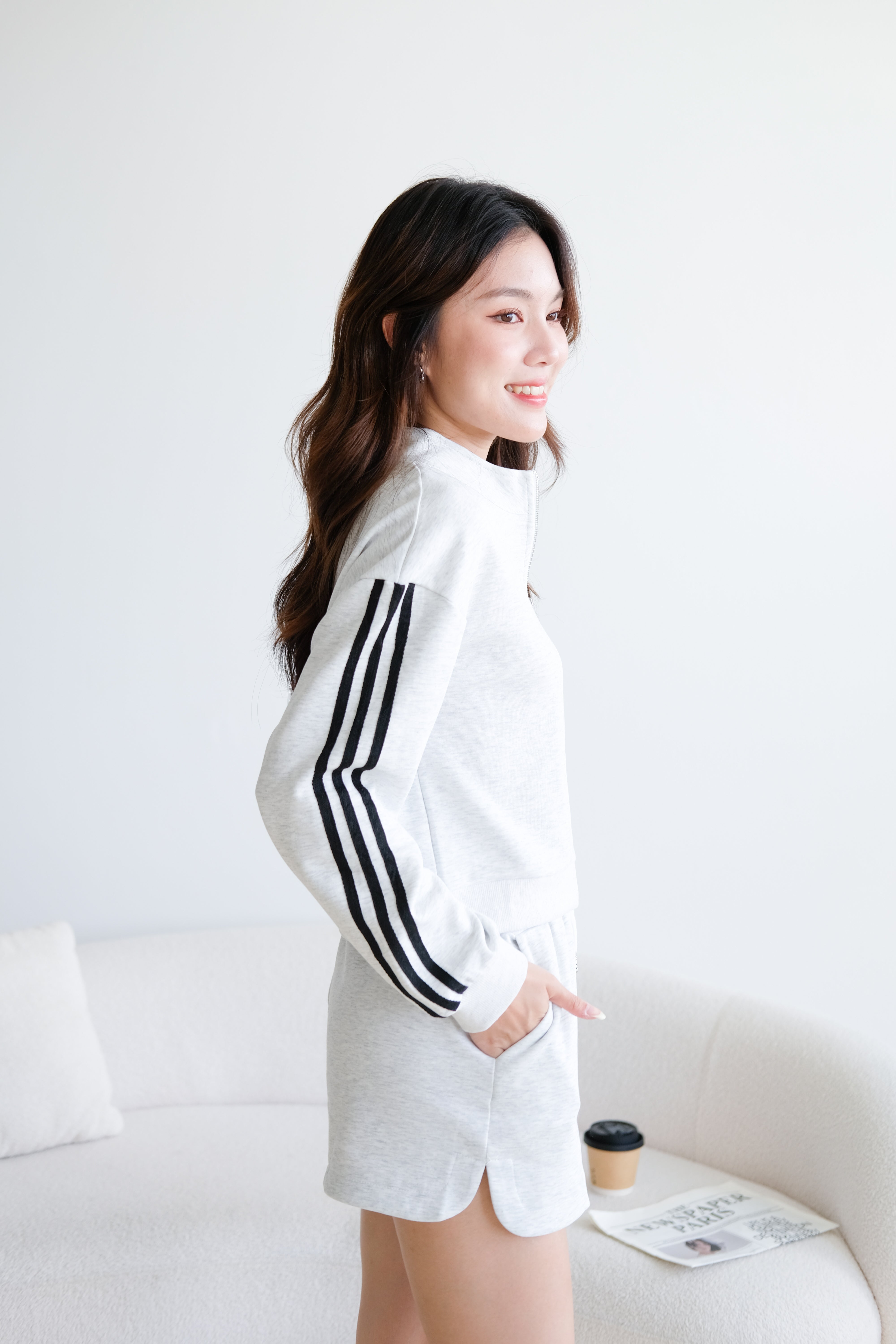 Day Off Stripes Lounge Set (Light Grey)