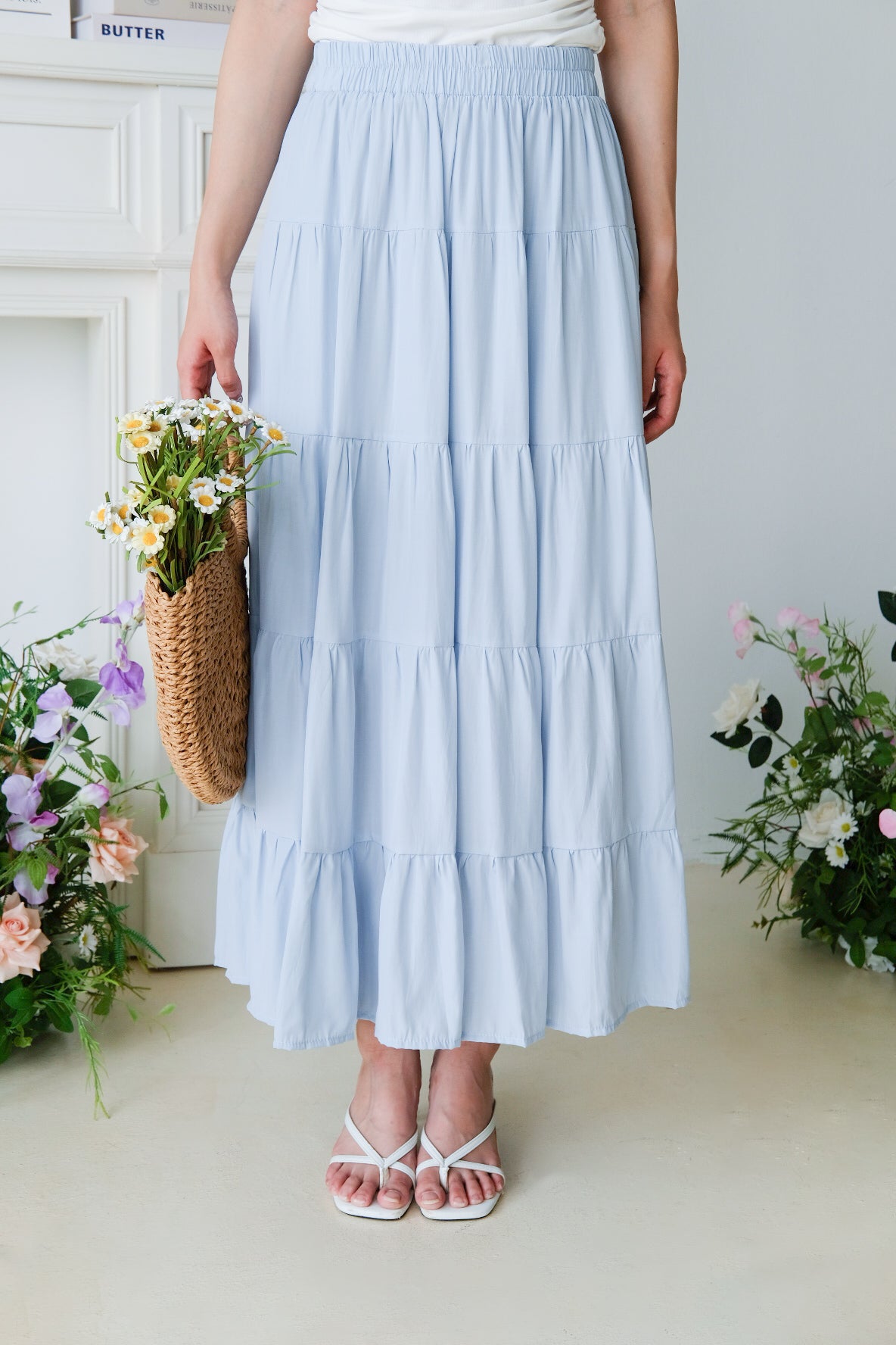 Willa Tiered Maxi Skirt (Sky Blue)