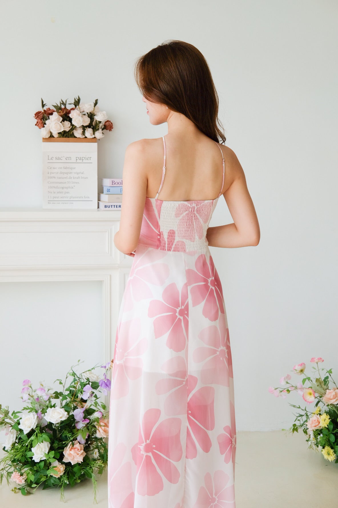 Reyna Floral Halter Slit Maxi Dress (Rouge Pink)