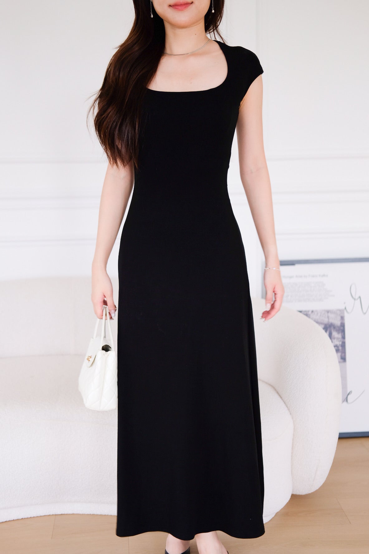 Jillian Padded Skater Maxi Dress (Black)