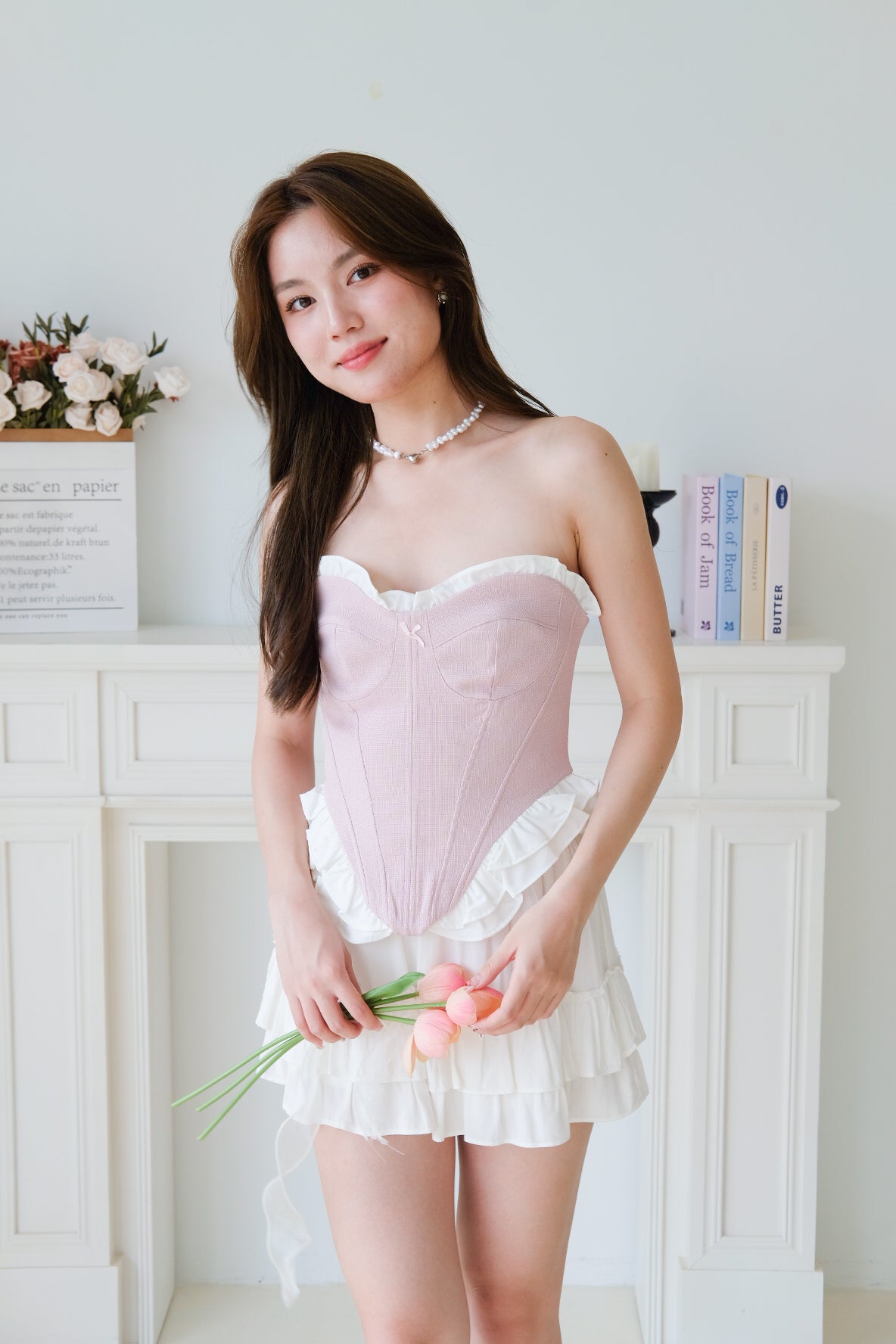 Heartshaker Sweetheart Ruffle Corset Top (Peony Pink)