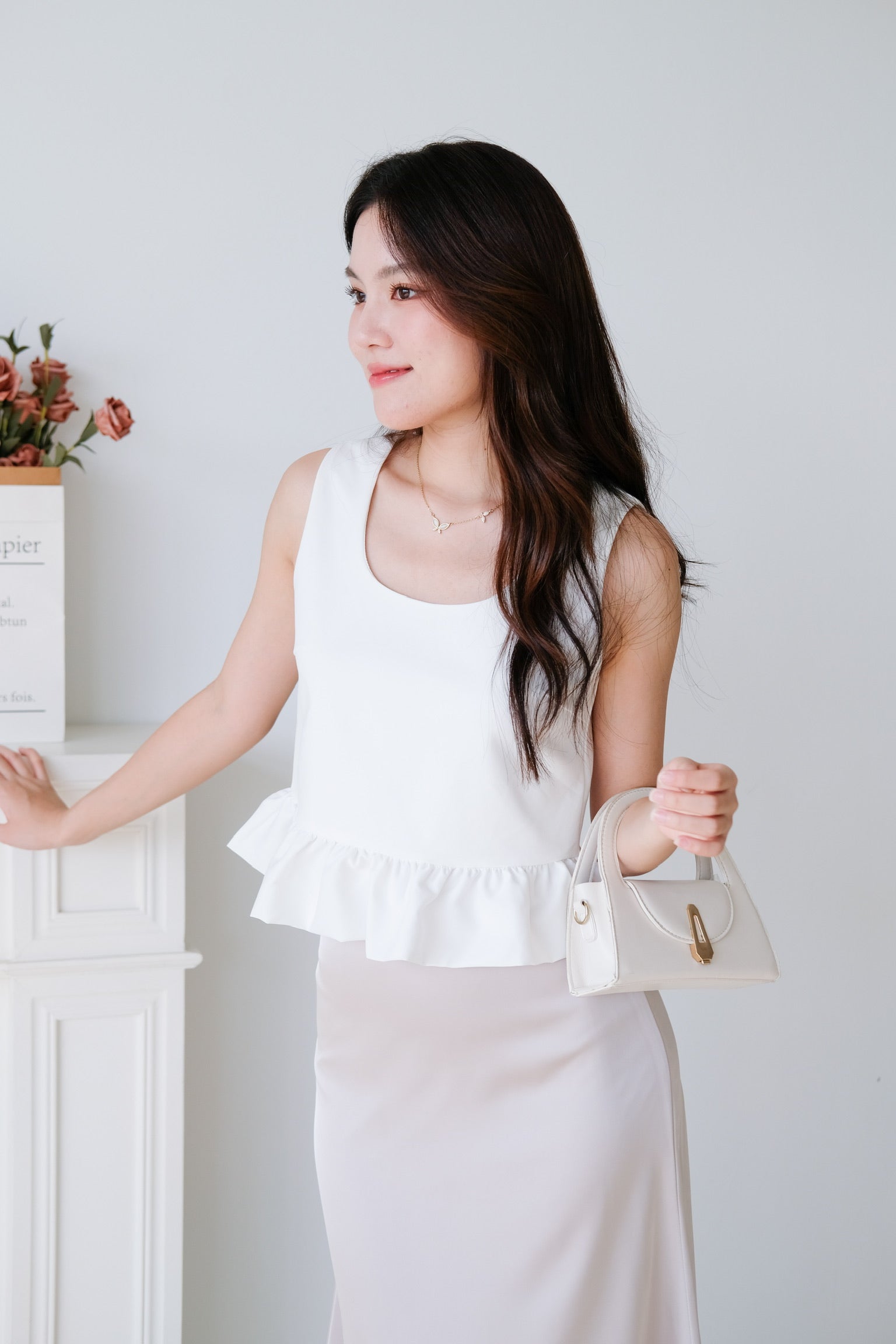 Vivara Ruffle Peplum Crop (White)