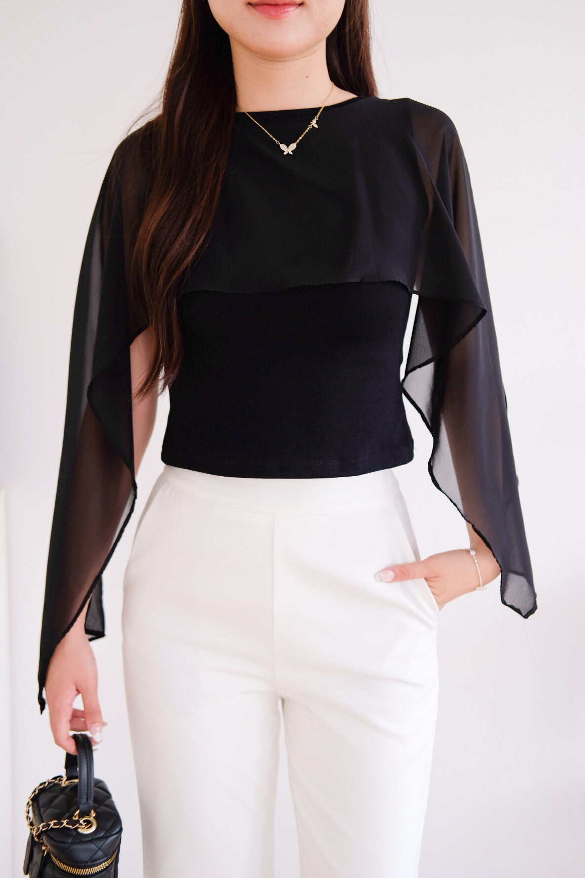 Lustre Cape Boatneck Top (Black)