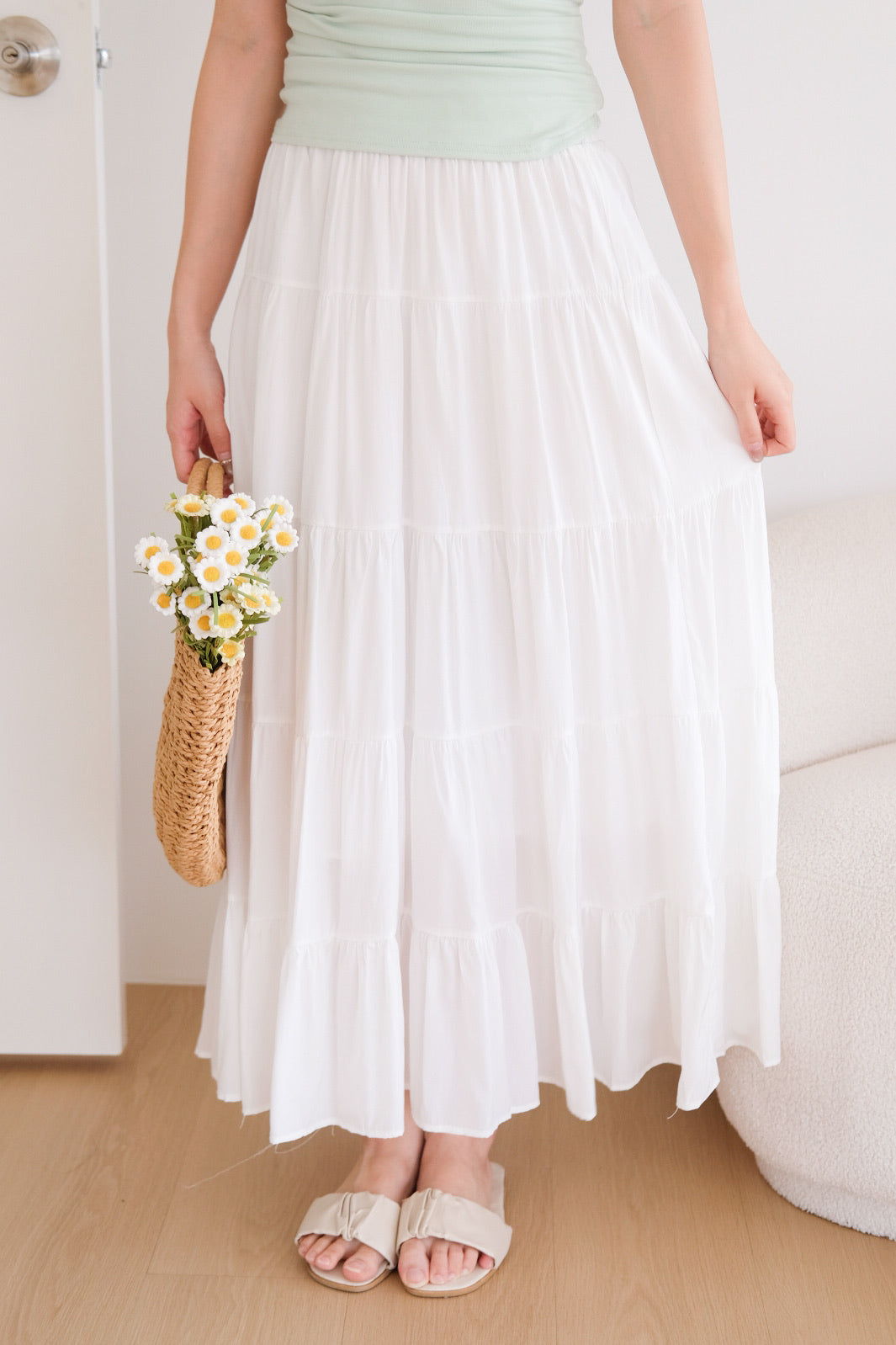 Willa Tiered Maxi Skirt (White)