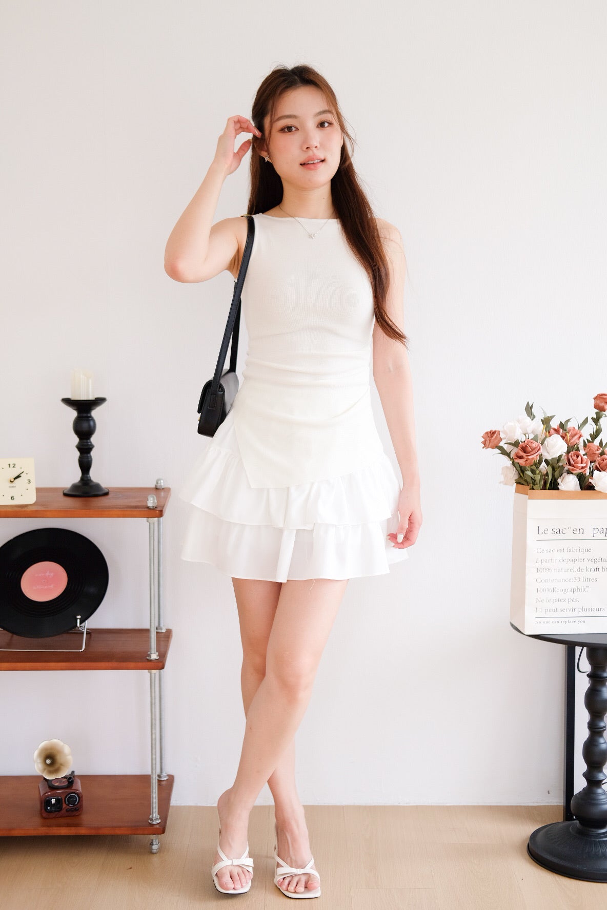 Velisse Boatneck Ruched Top (White)