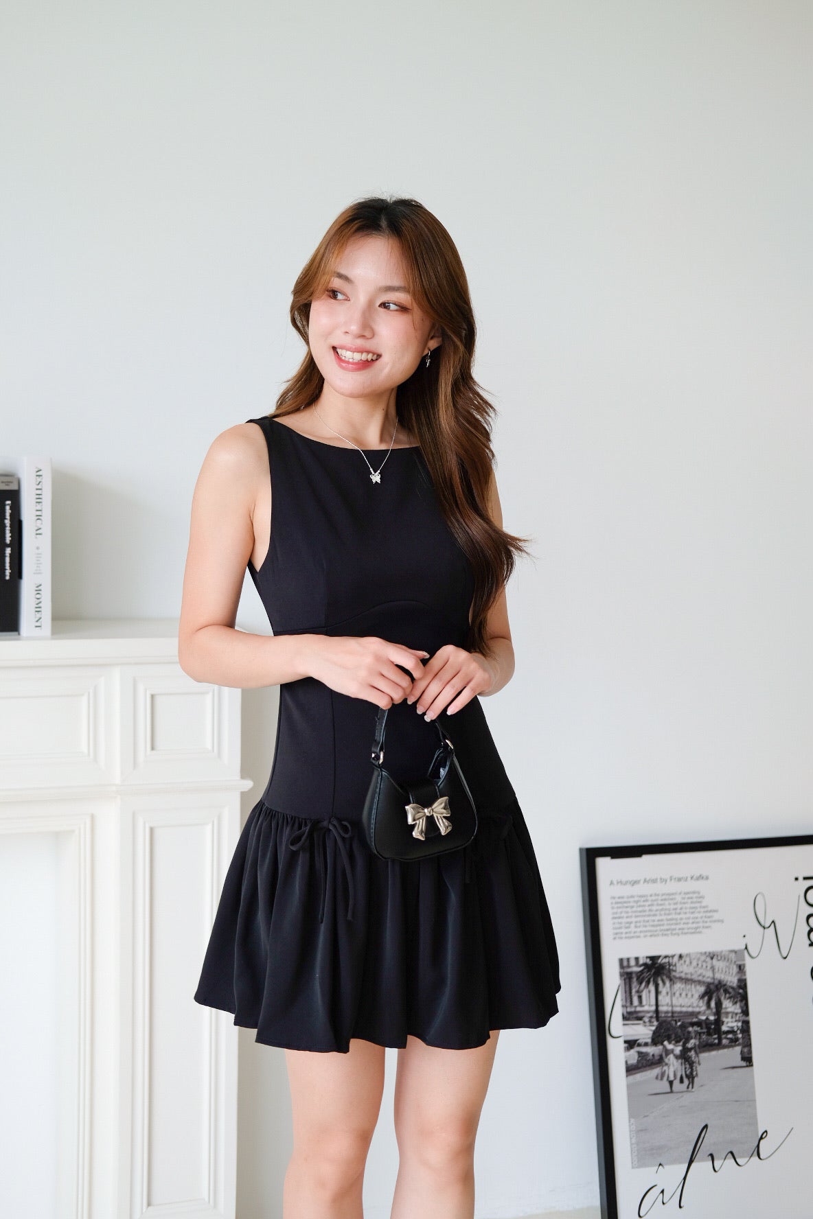 Lynette Low Waist Ribbon Dress (Black)