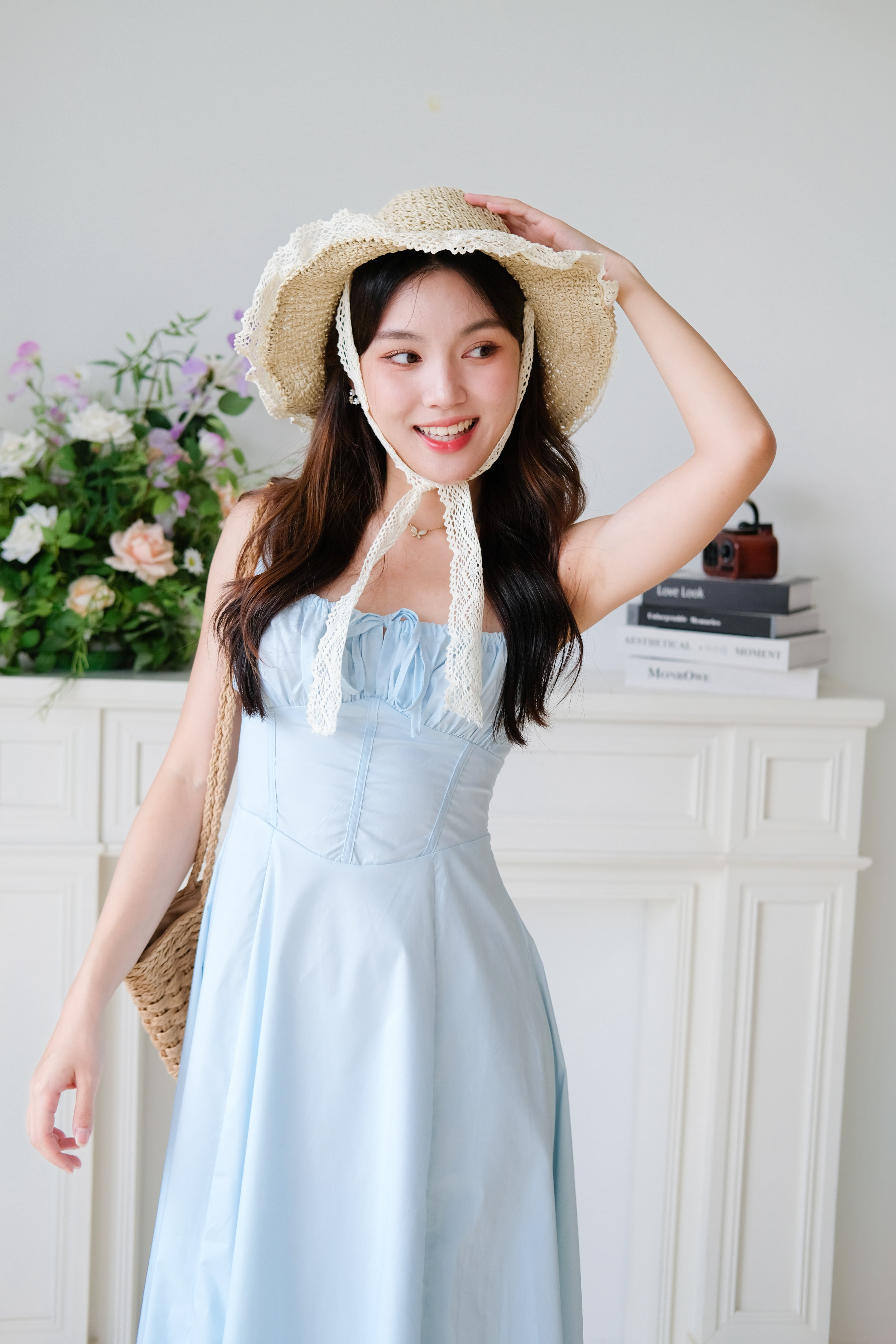 Claire Ruched Slit Maxi Dress (Sky Blue)