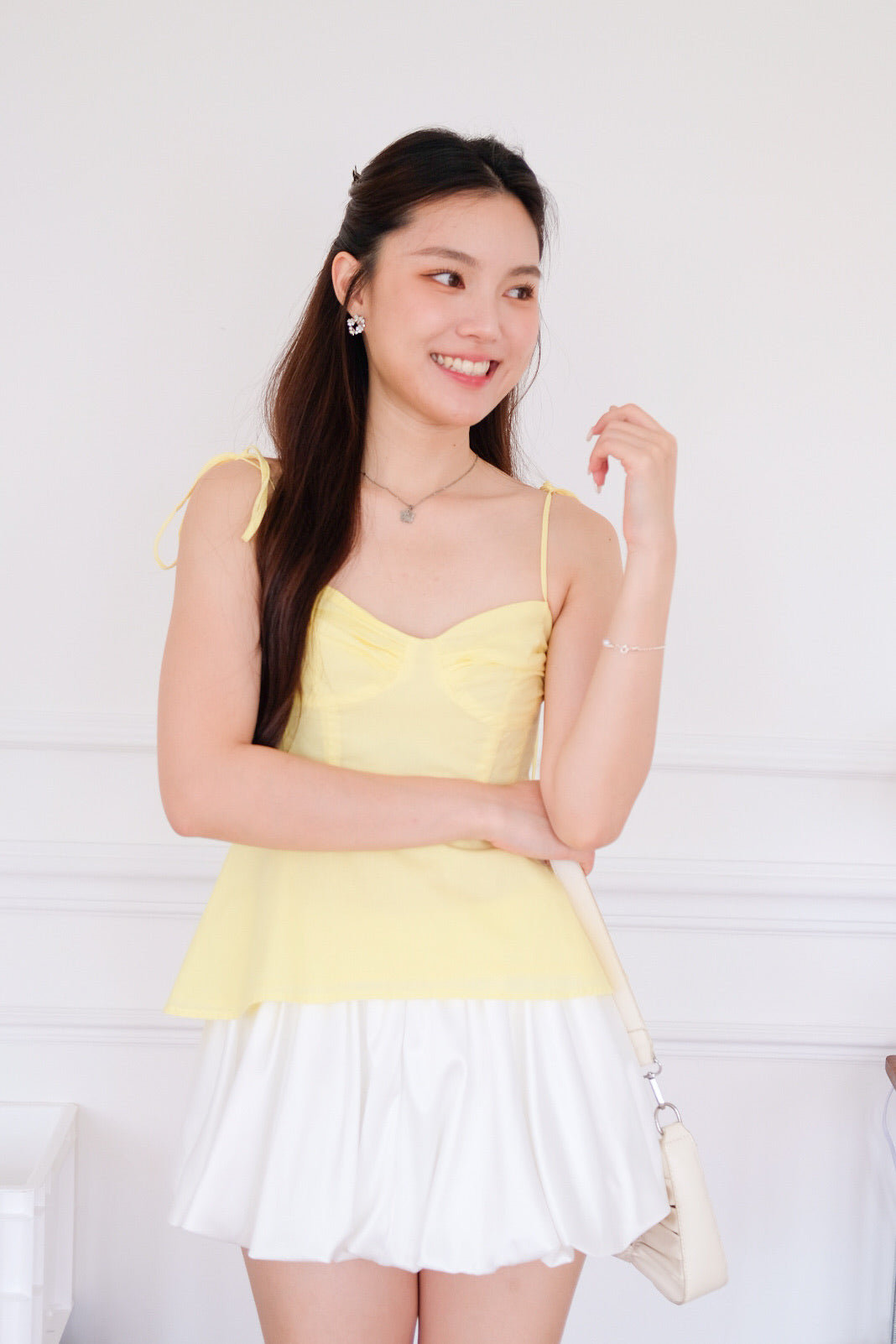 Mona Self Tie Ribbon Peplum Top (Yellow)