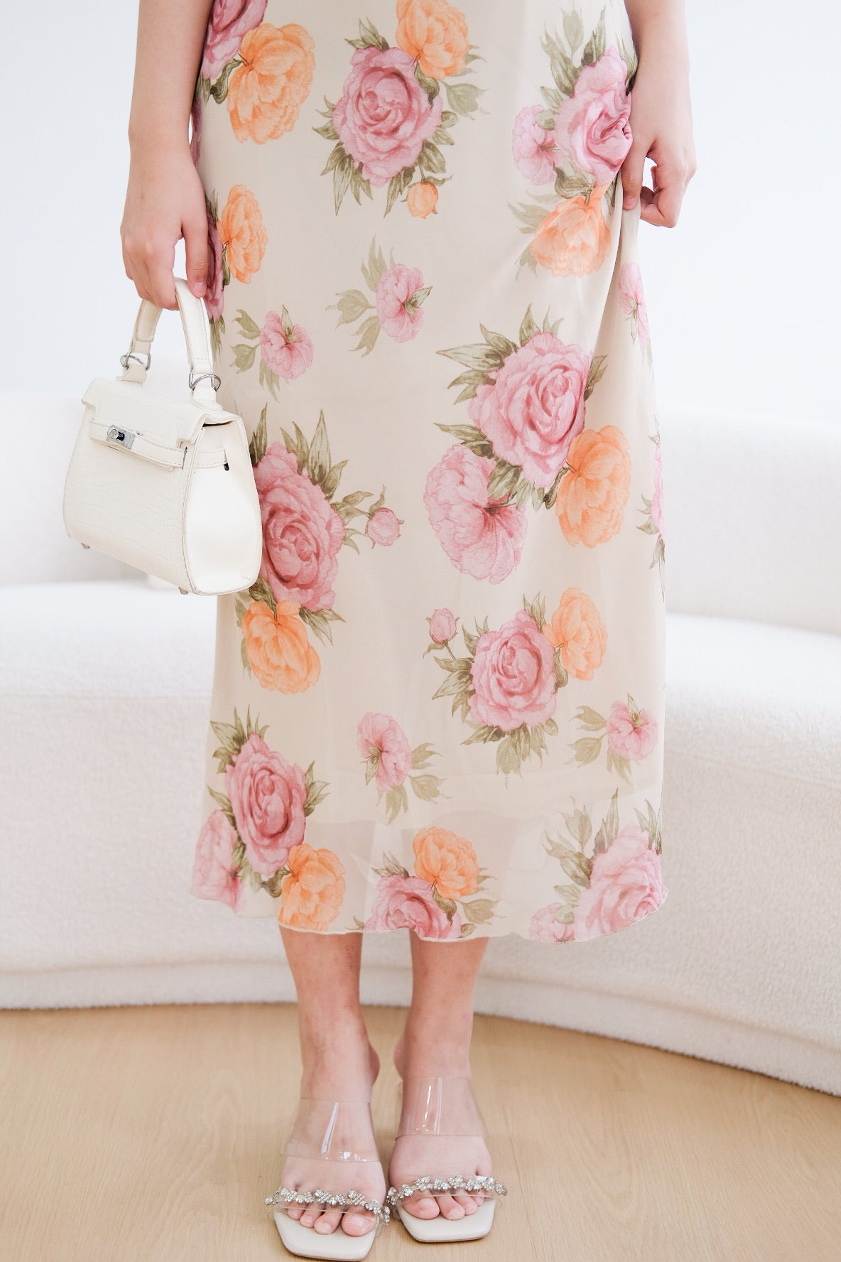 Khaki Rose Ruffle Maxi Dress