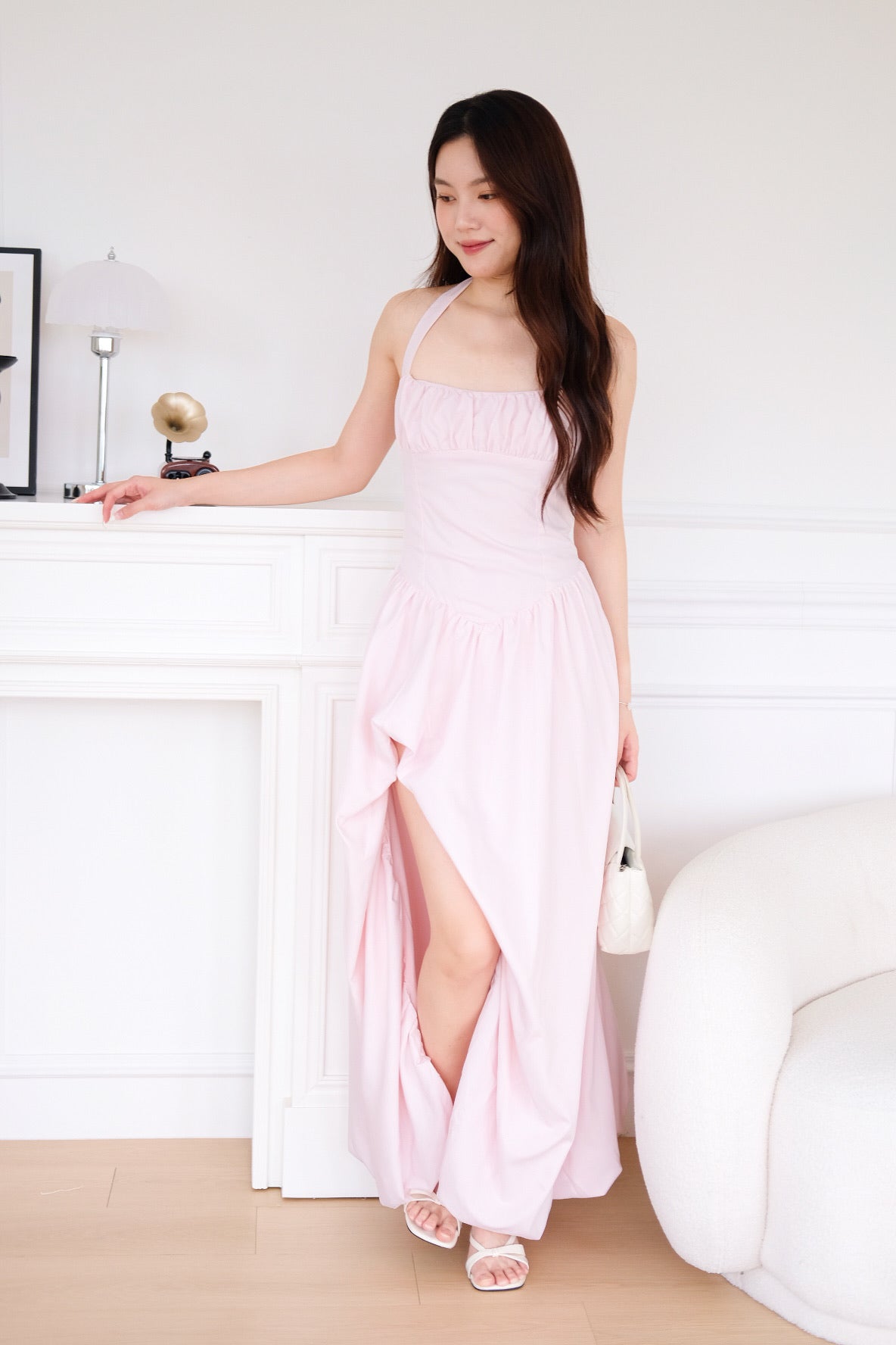 Cynthia Padded Corset Bubble Maxi Dress (Baby Pink)