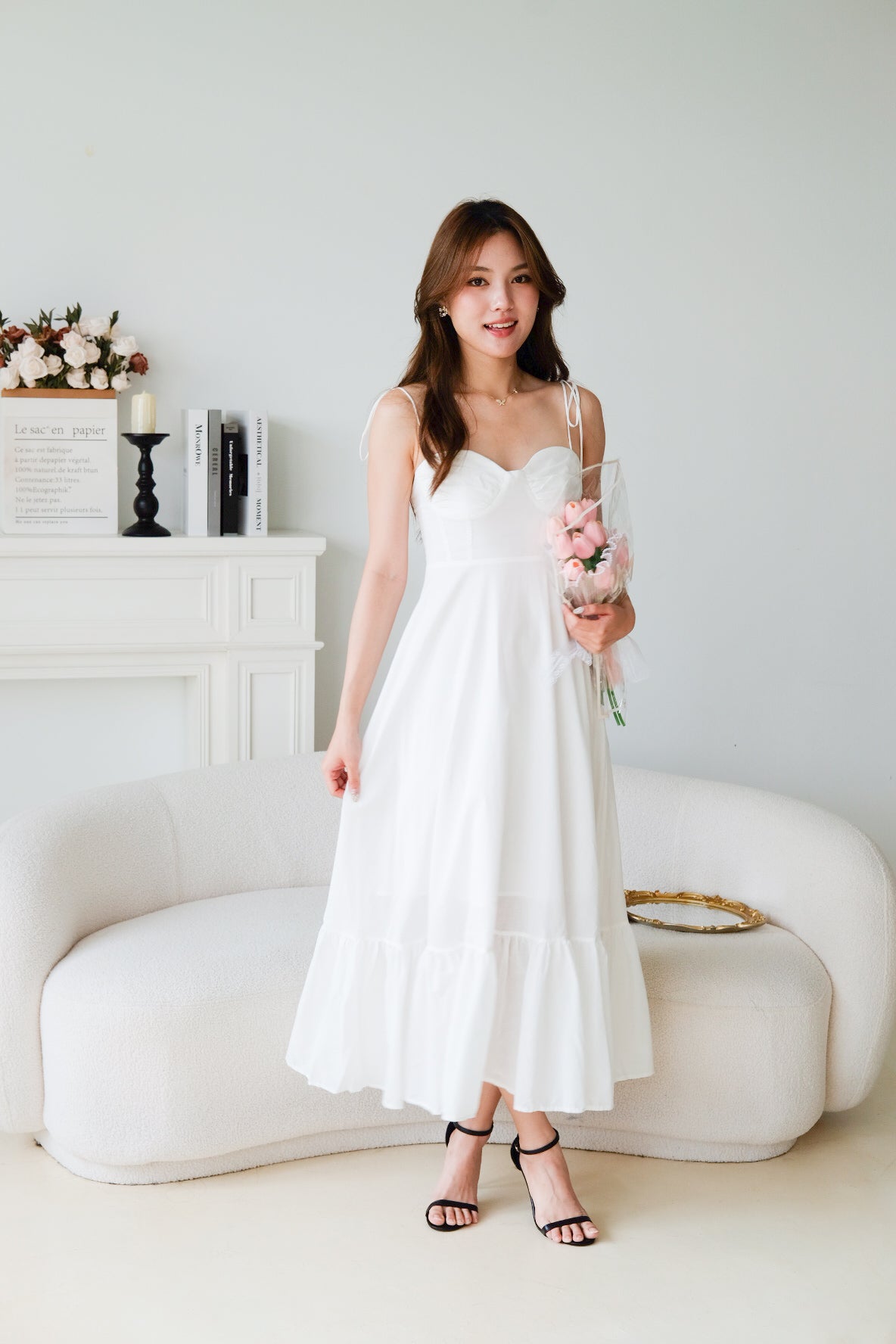 Delanie Sweetheart Ruffle Maxi Dress (White)