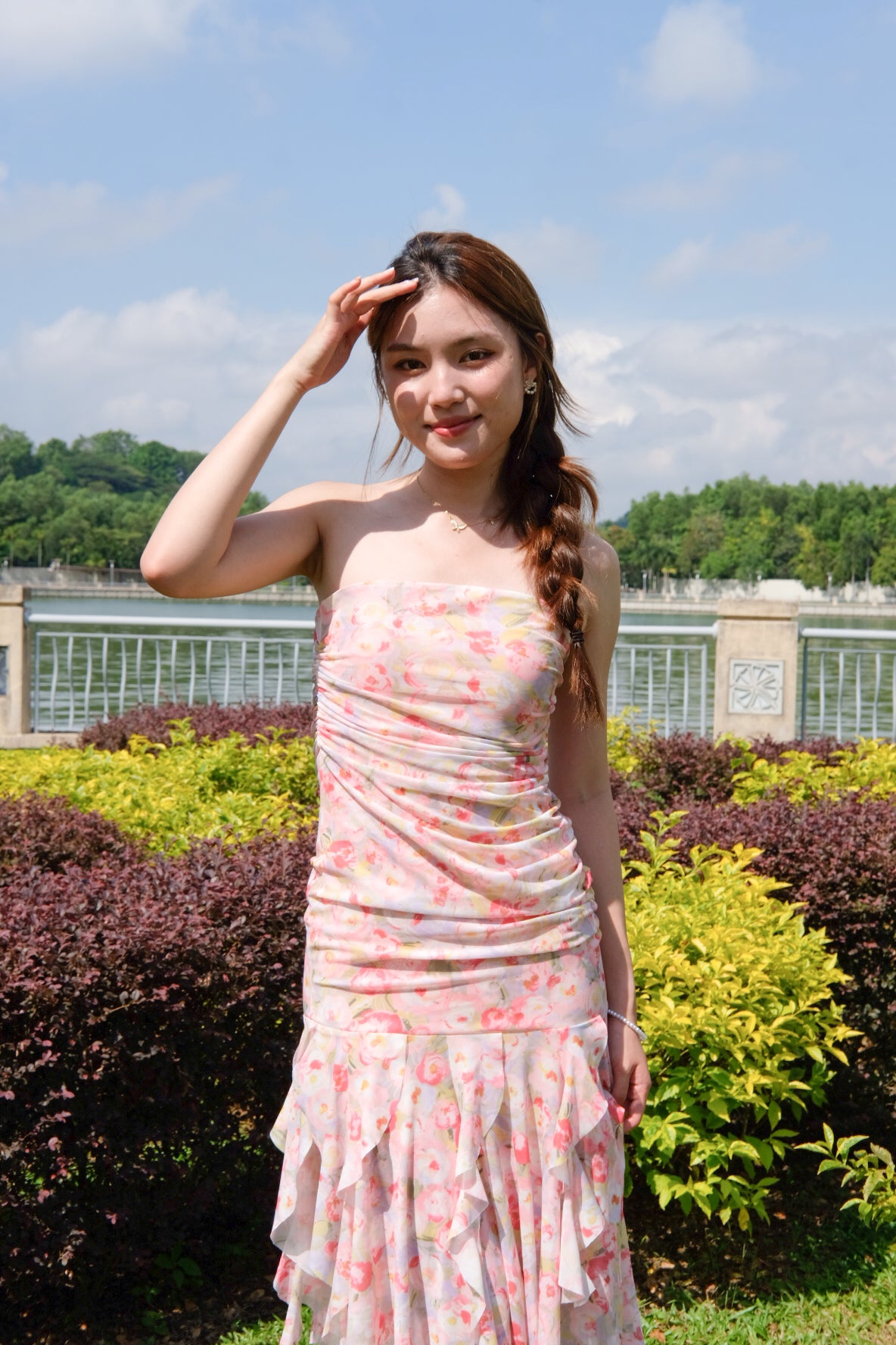 Rayla Floral Asymmetrical Tube Dress (Raspberry Pink)