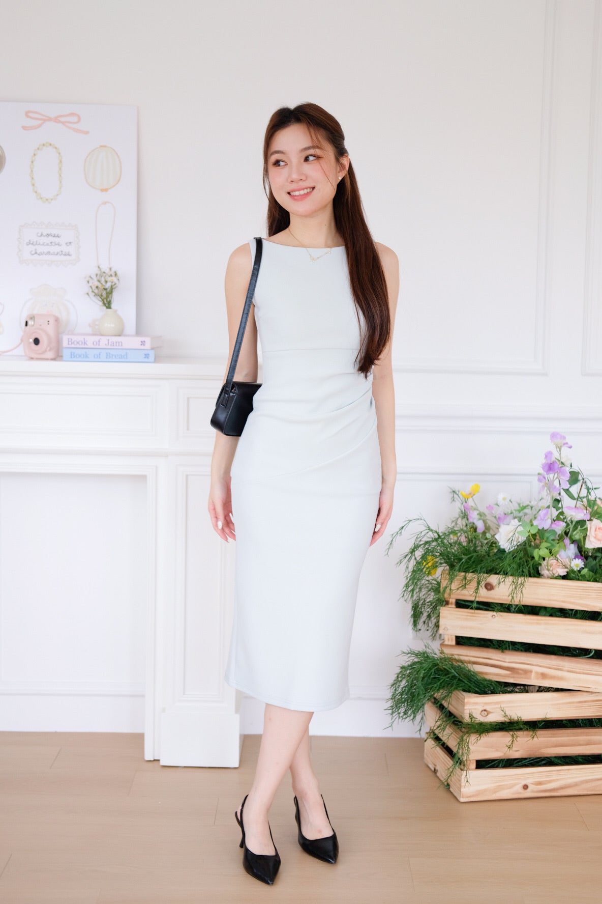 Felicia Boatneck Ruched Maxi Dress (Light Sage)