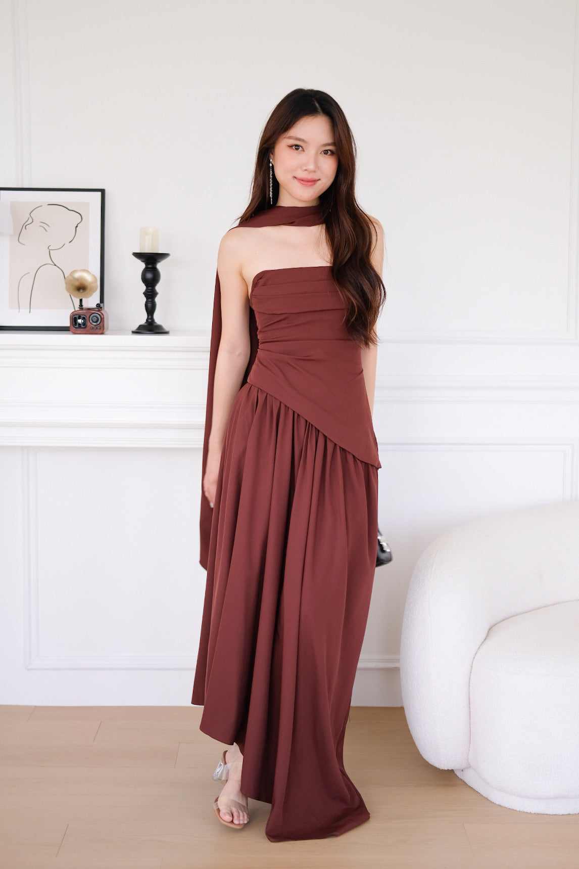 Kellie Asymmetrical Tube Maxi Dress (Mocha)