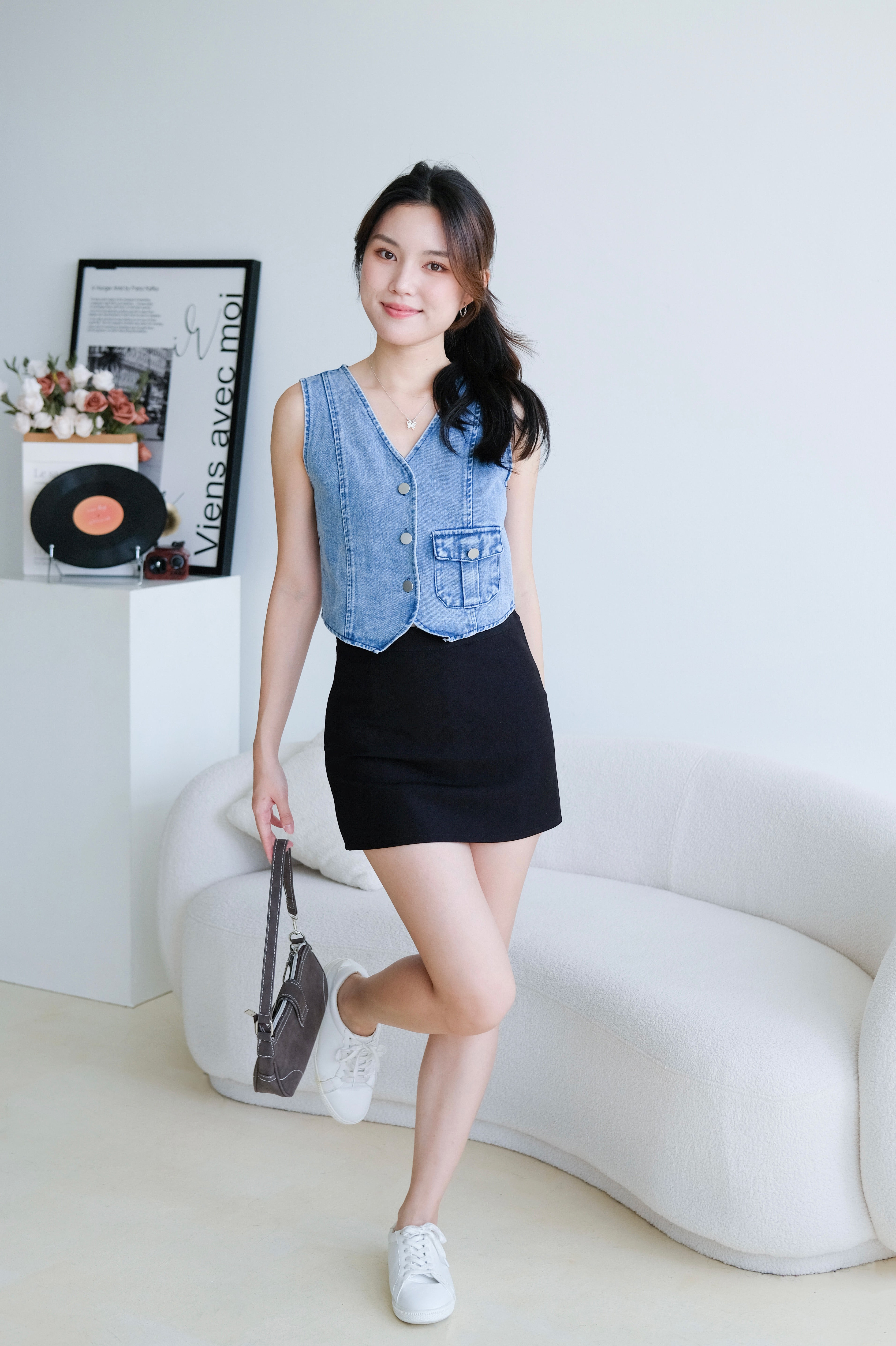 Tricia Denim Vest Top (Light Blue)