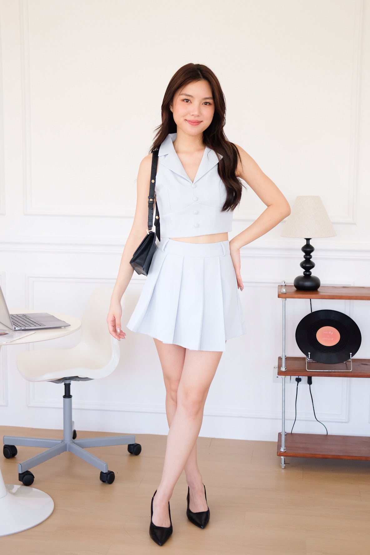 Sherina Vest Skort Set (Baby Blue)
