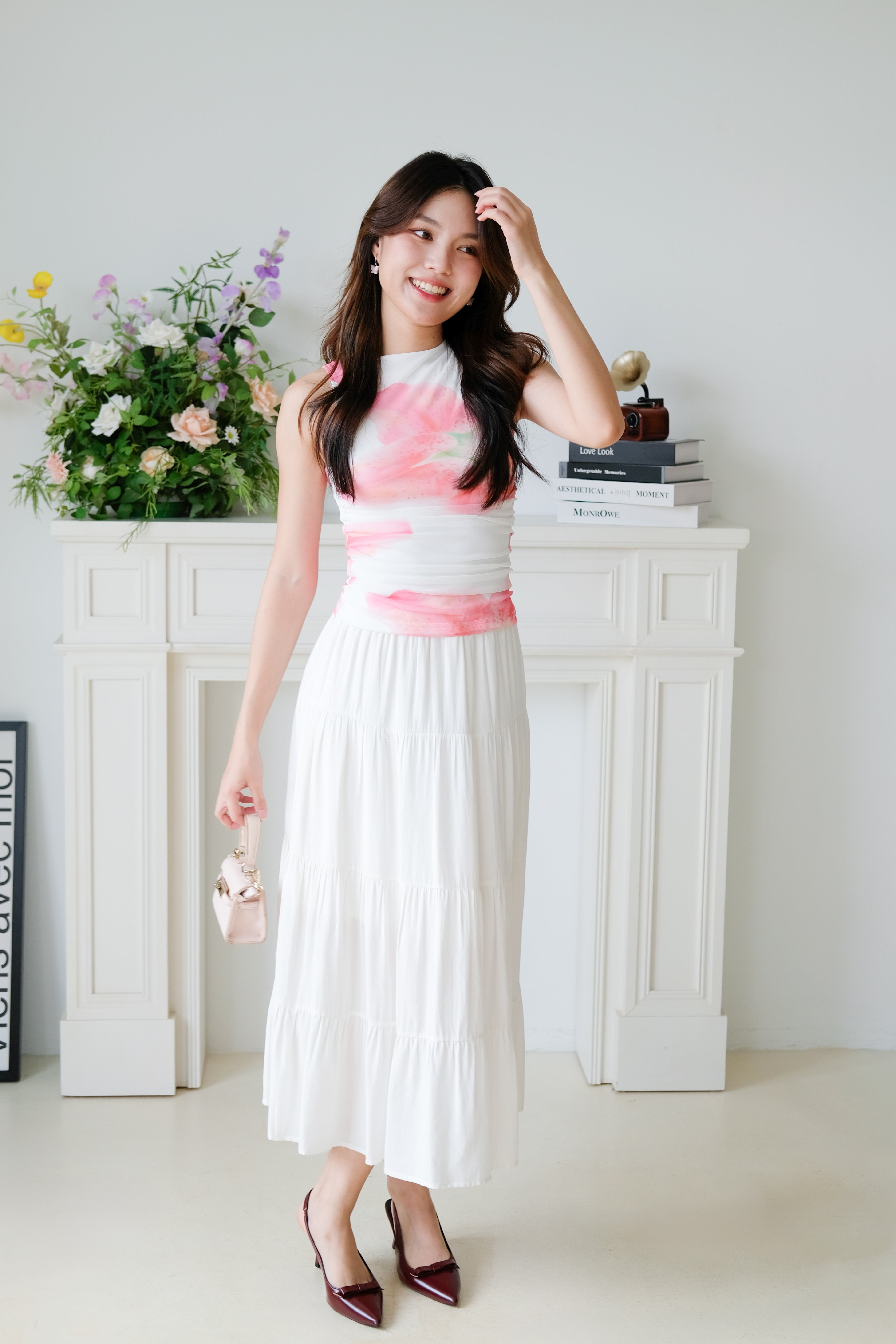 Lilo Abstract Floral Mesh Top (Pink Flower)
