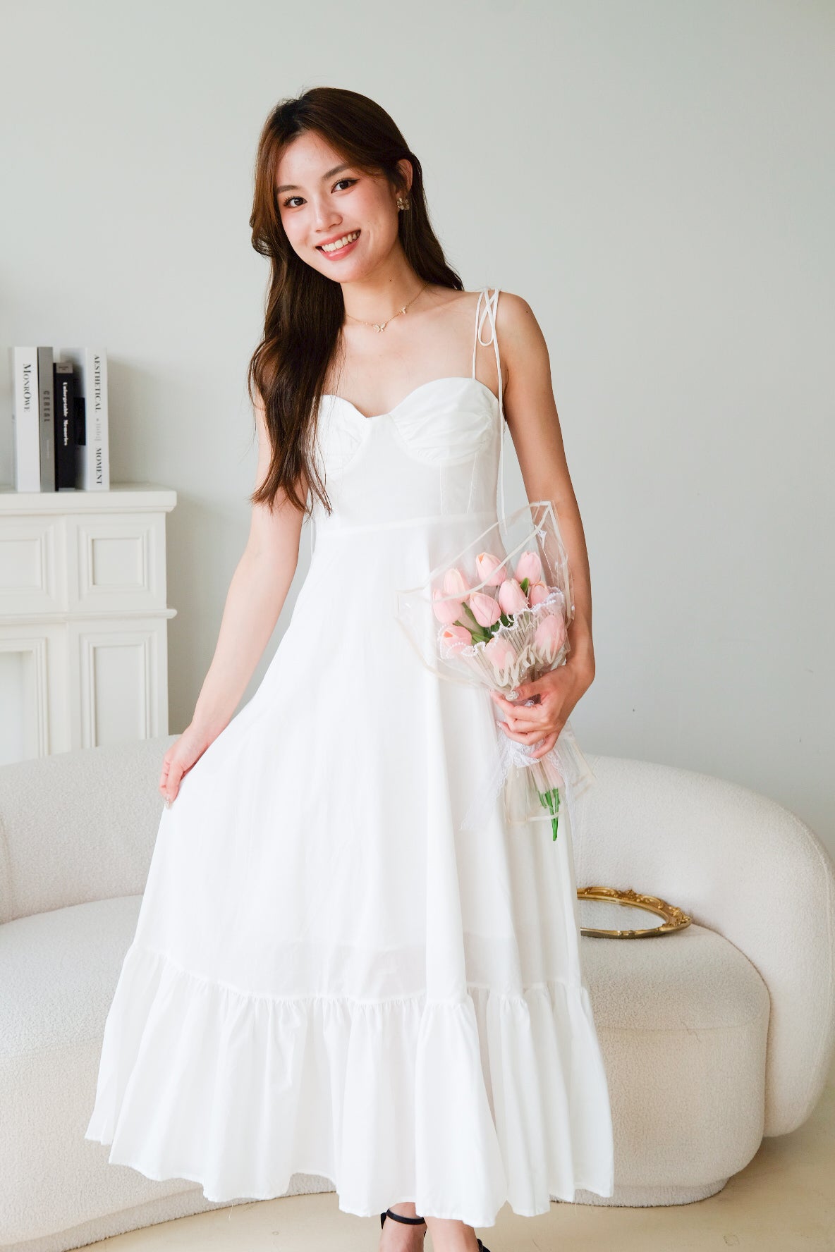 Delanie Sweetheart Ruffle Maxi Dress (White)