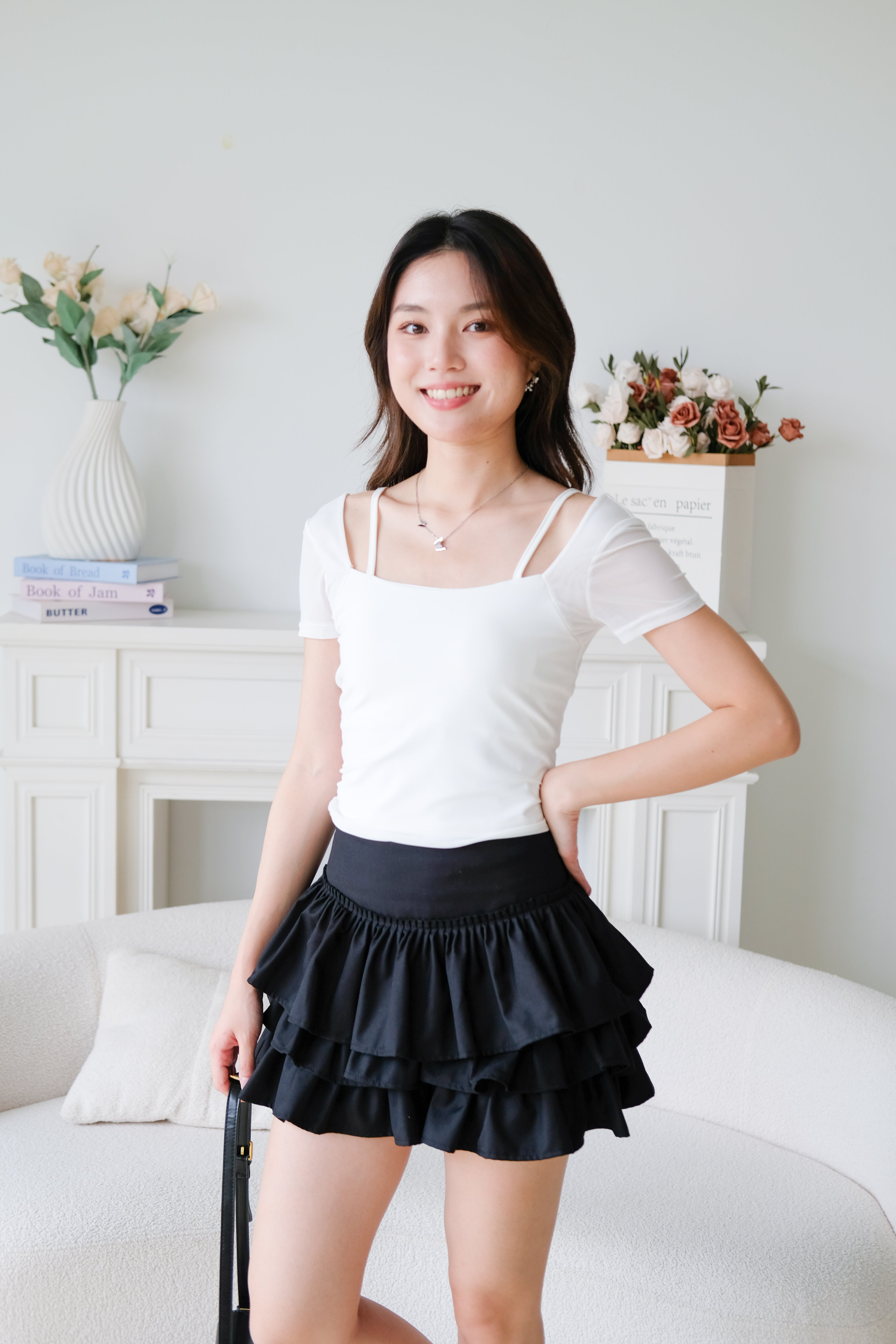 Giana Mesh Stretchy Padded Top (White)