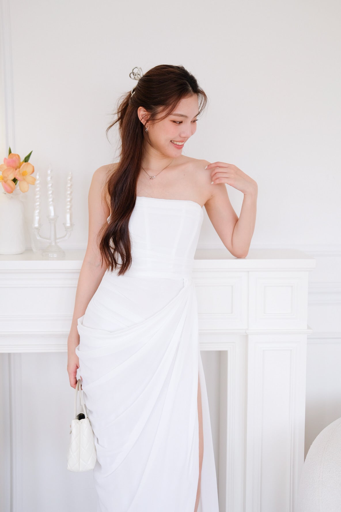 Seraphina Tube Corset Slit Maxi Dress (White)