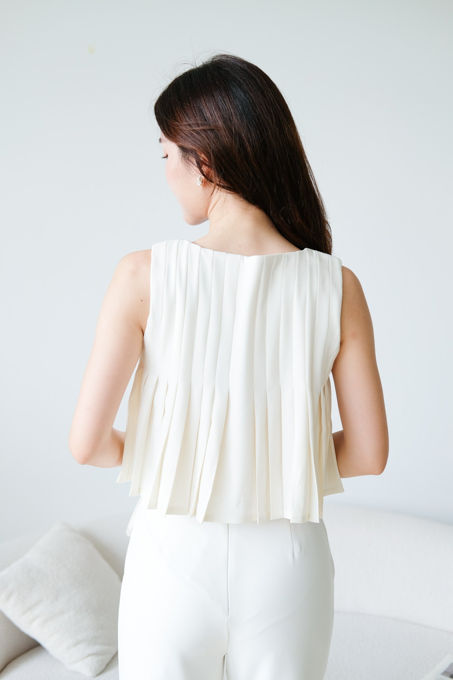 Chantell Pleated Babydoll Top (Cream)