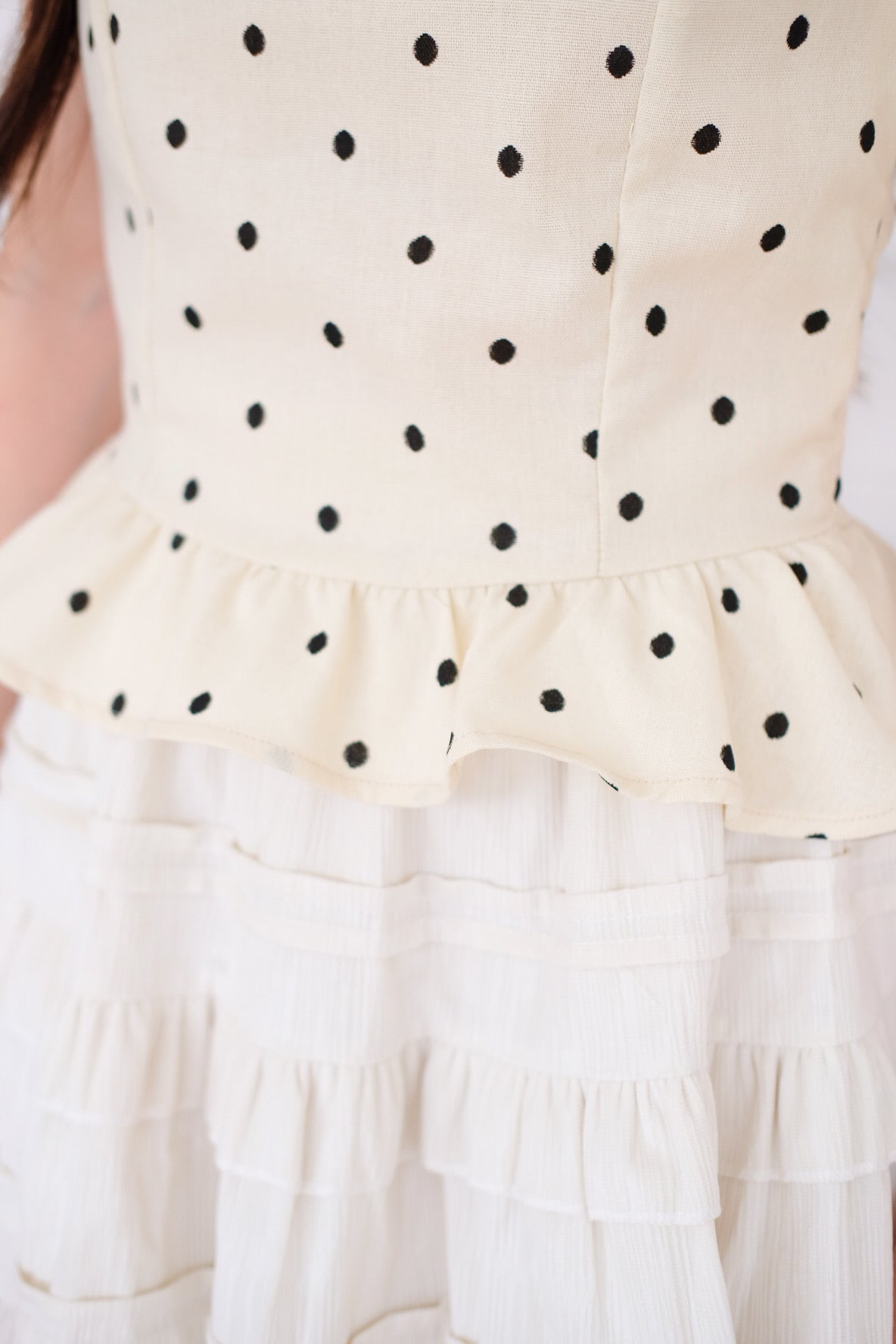Leeya Ribbon Peplum Crop Top (Dots)
