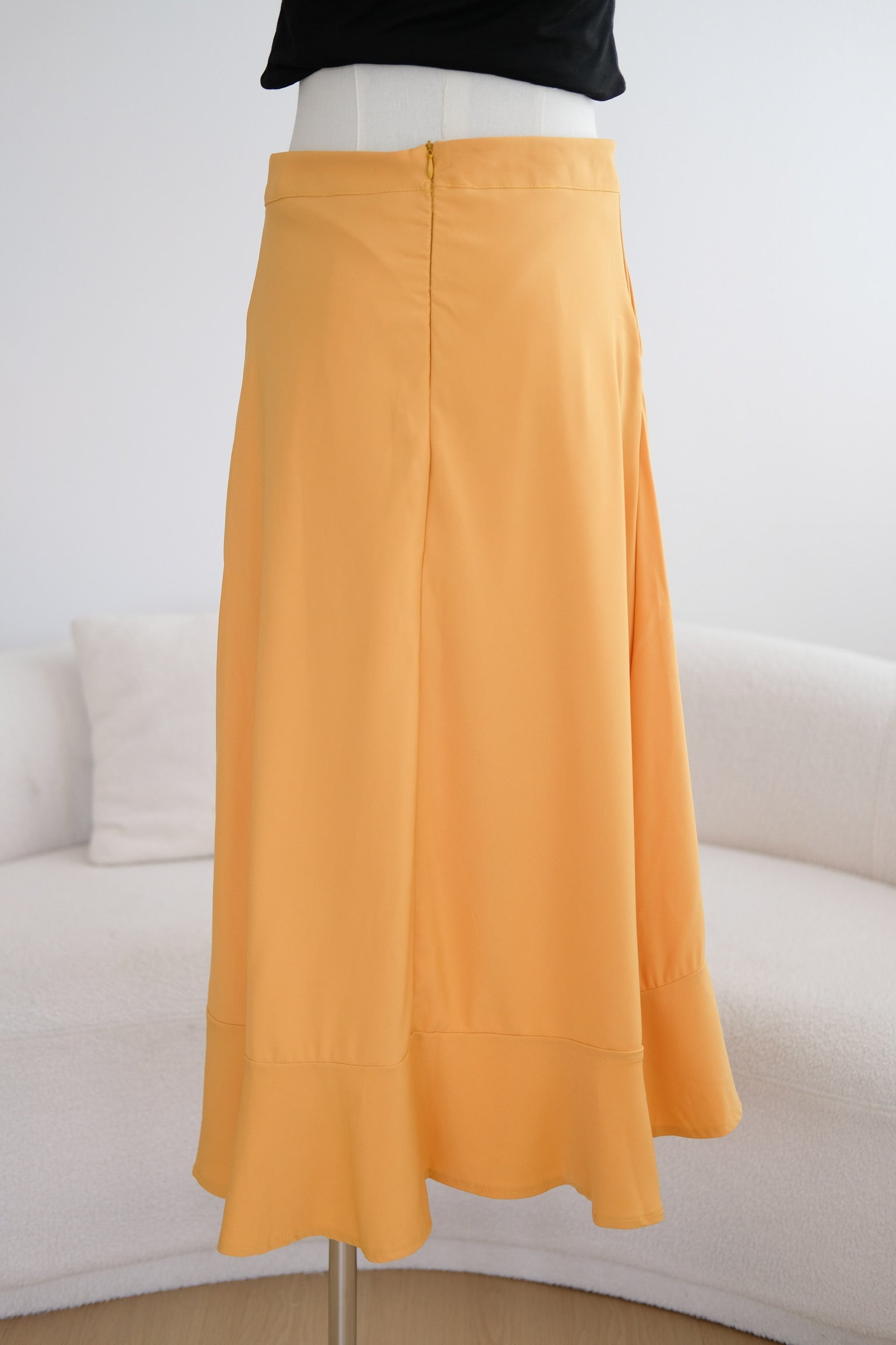 Orange Buttons Ruffle Midi Skirt