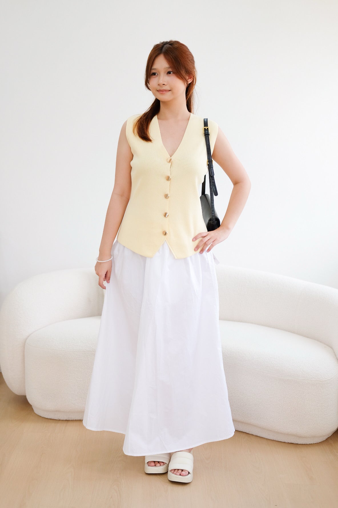 Knit Button Vest Top (Yellow)