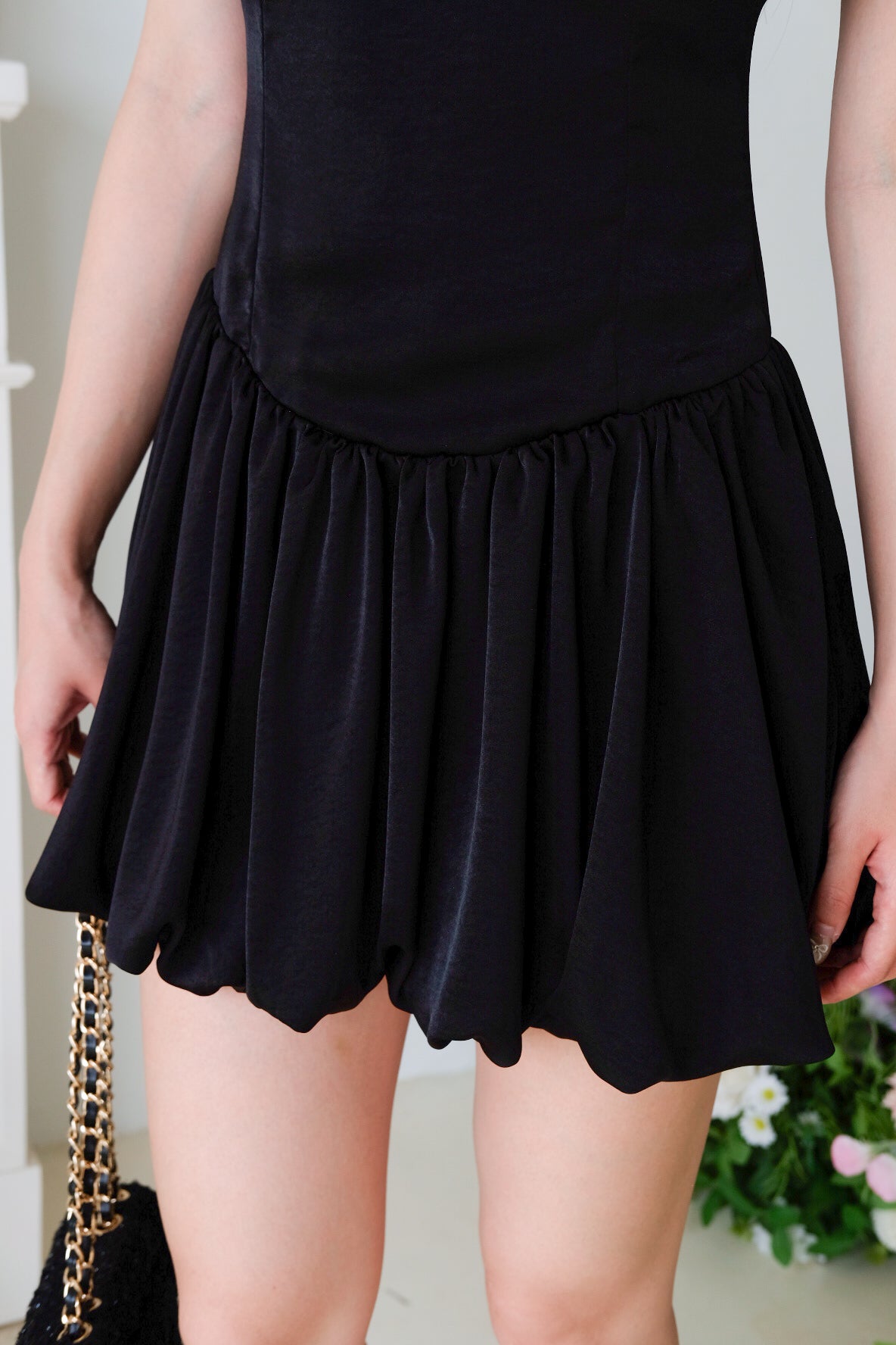 Alesha Ruched Bubble Skater Dress (Black)