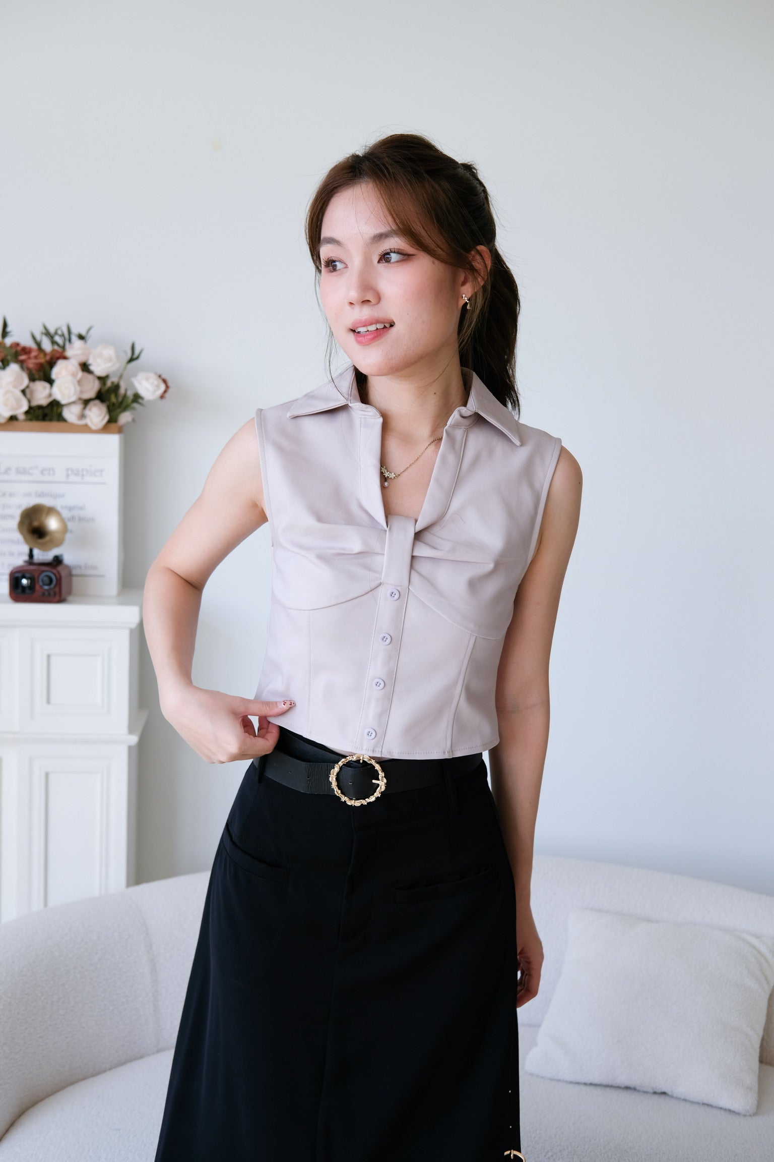 Thea Collared Work Top (Purplish Grey)