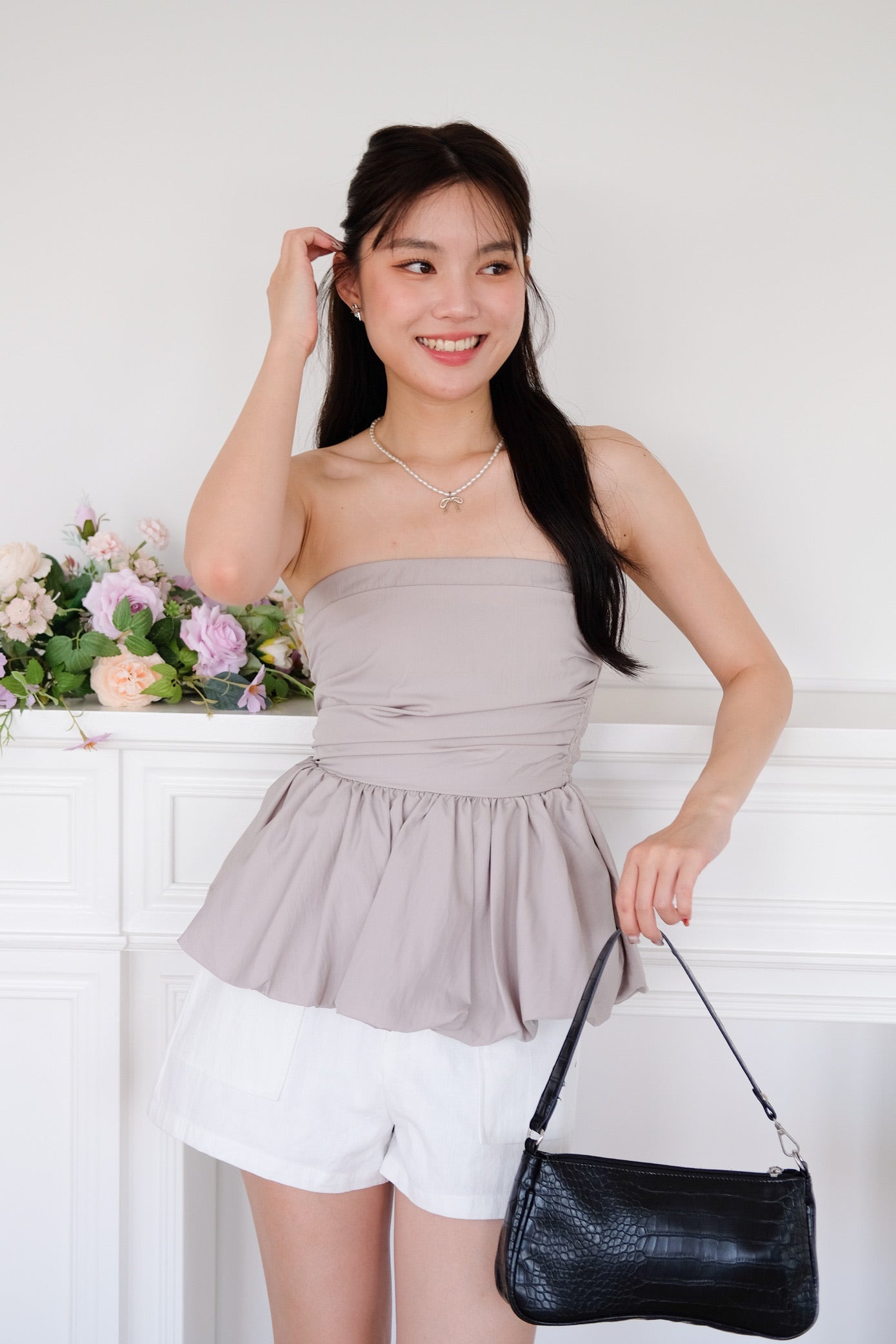 Reiko Peplum Tube Top (Light Grey)