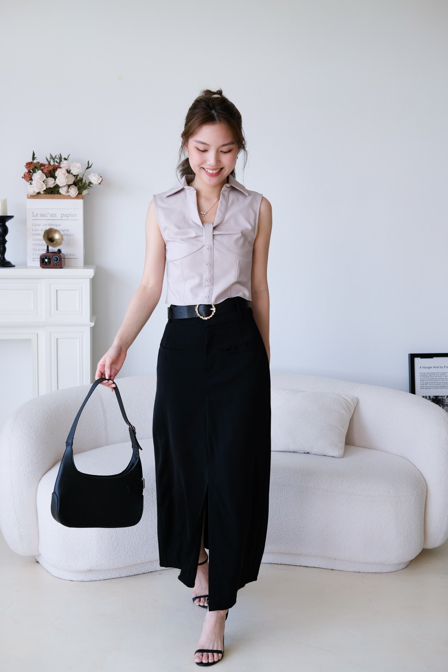 Thea Collared Work Top (Purplish Grey)