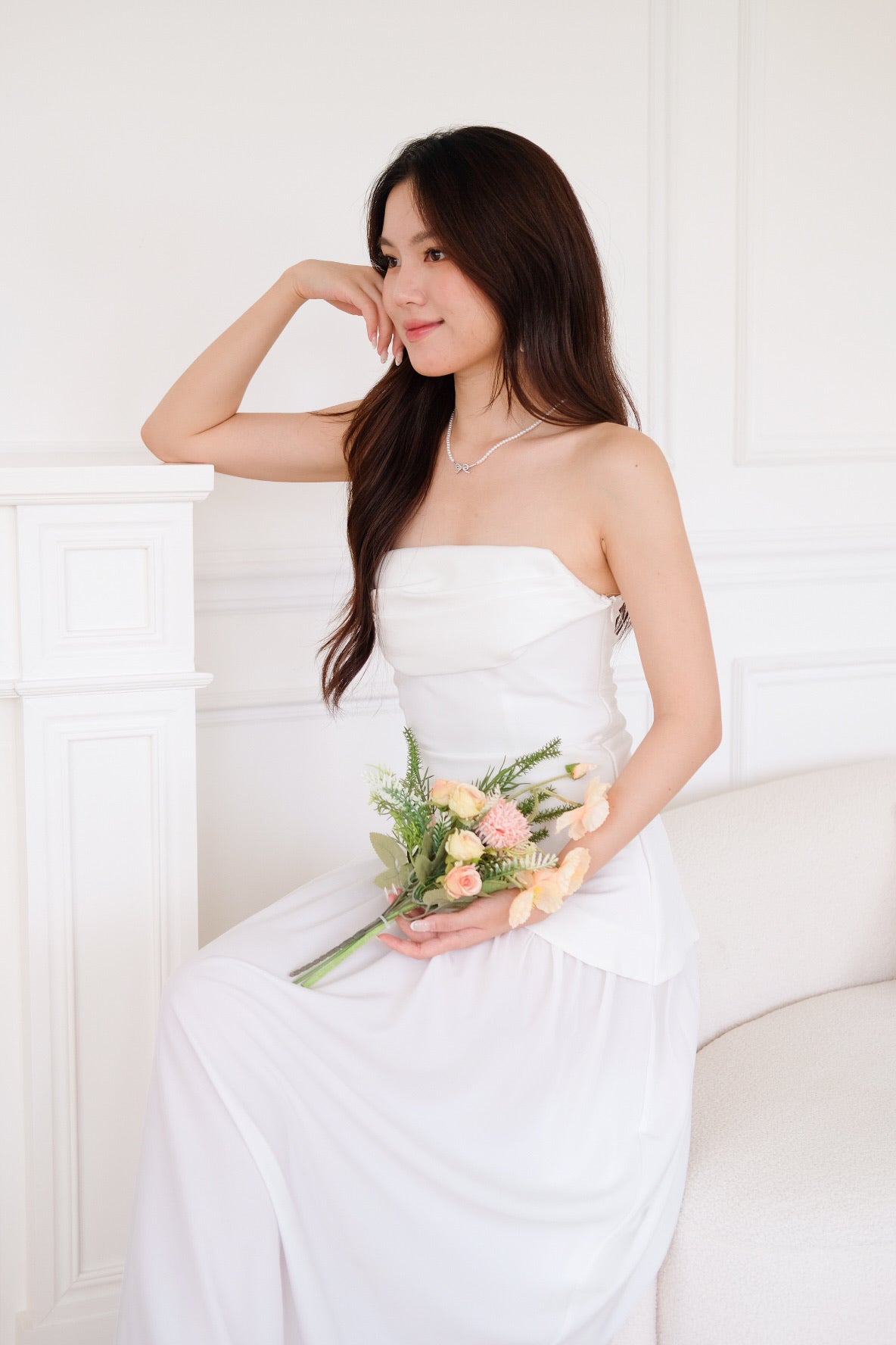 Kellie Asymmetrical Tube Maxi Dress (White)