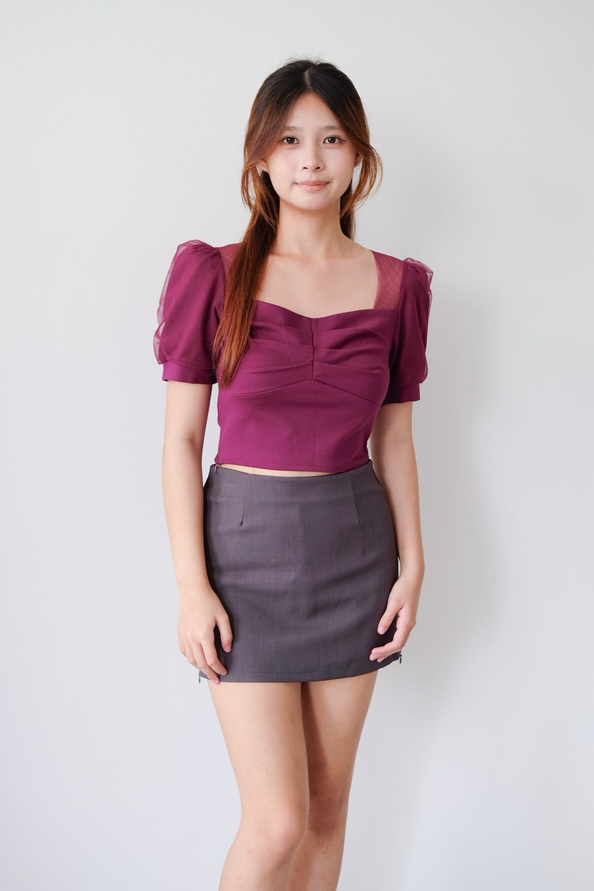 Purple Ruched Puff Sleeve Top