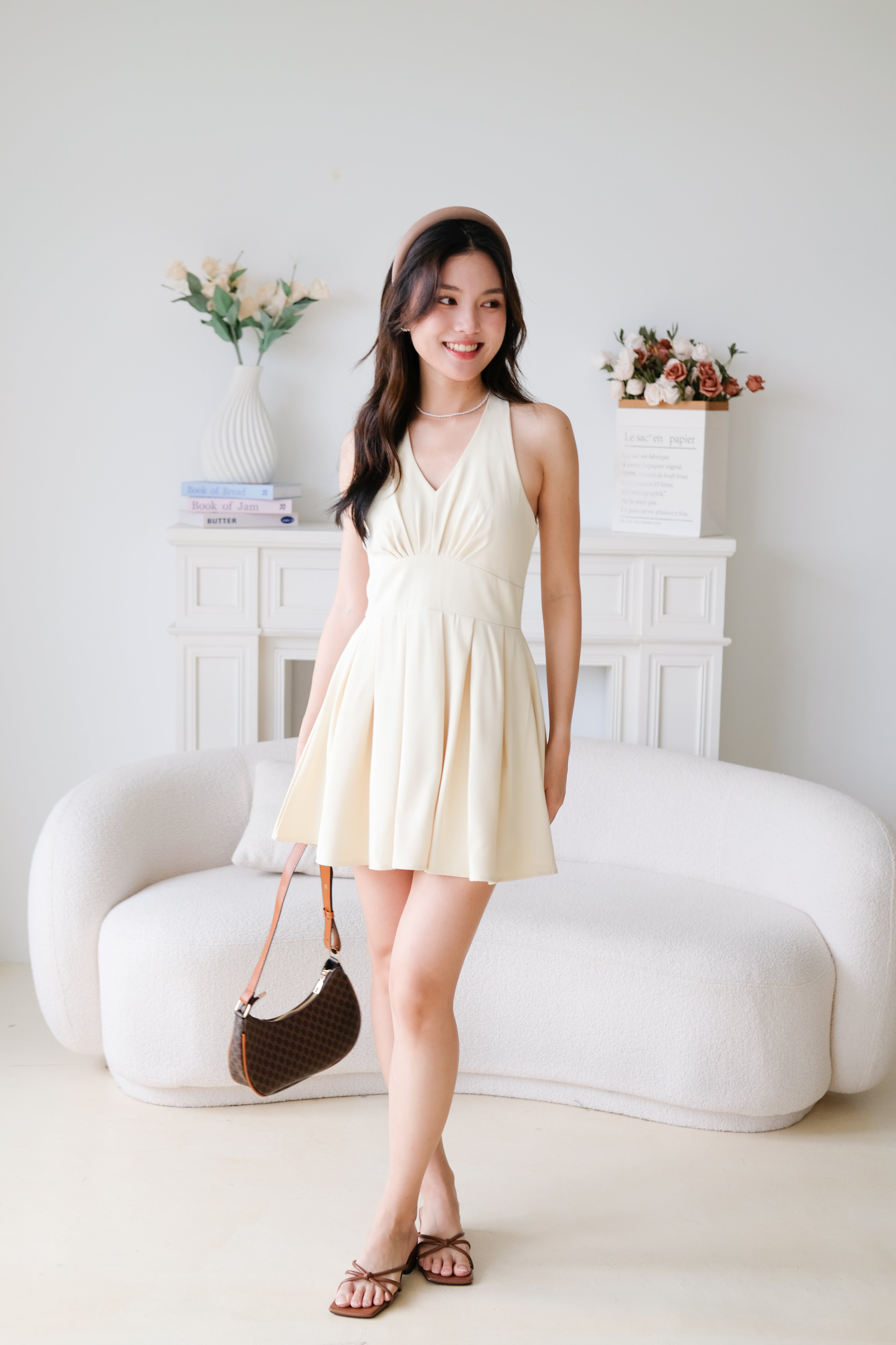 Moon Halter Pleat Dress (Buttermilk Yellow)