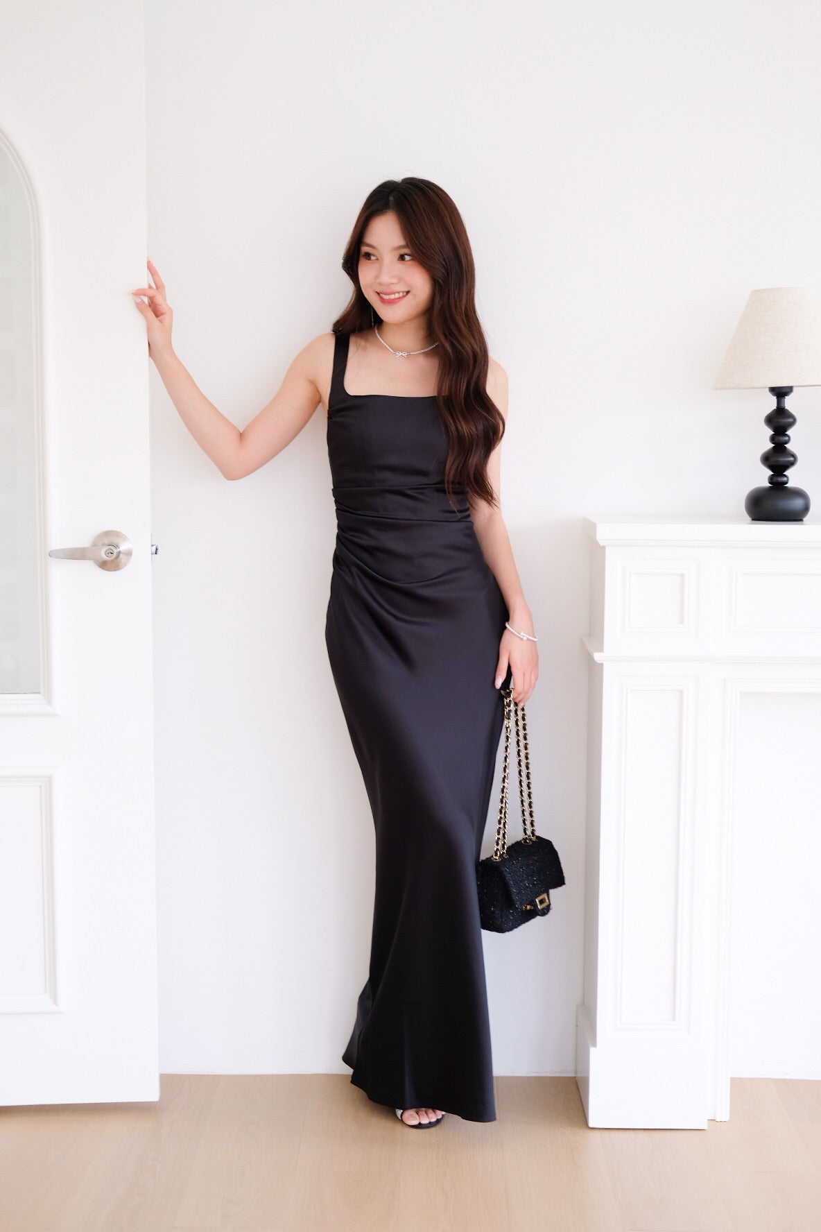 Adora Satin Mermaid Maxi Dress (Black)
