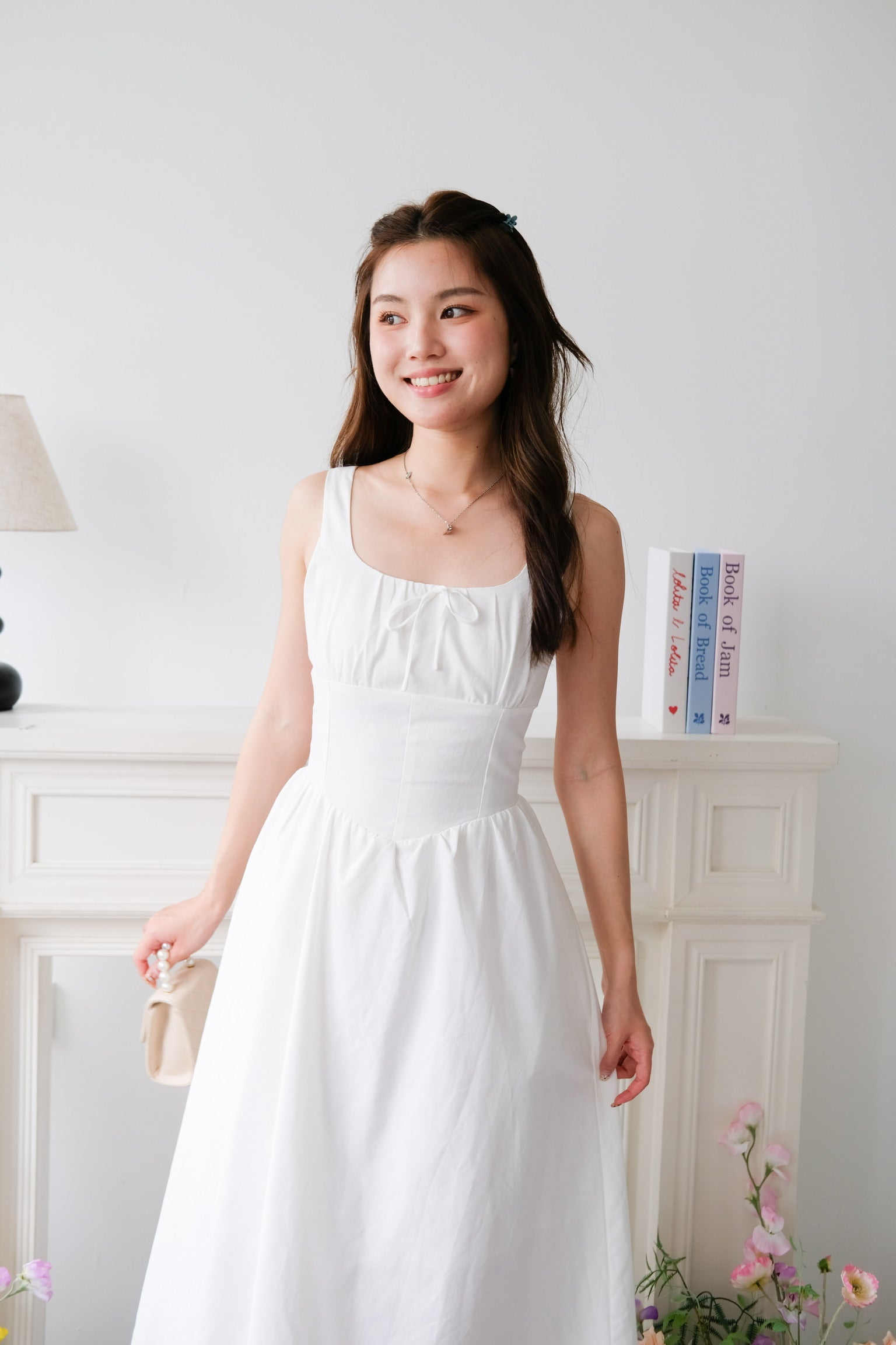 Carmie Thick Waist Midi Dress (White)