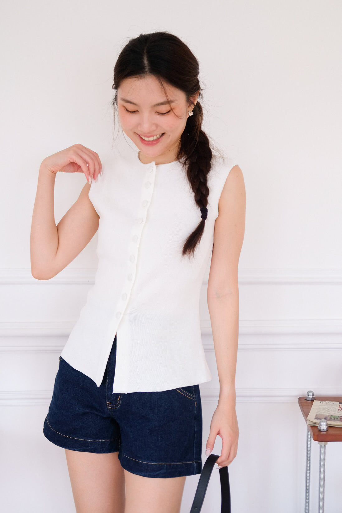 Alden Button Knit Tank Top (White)