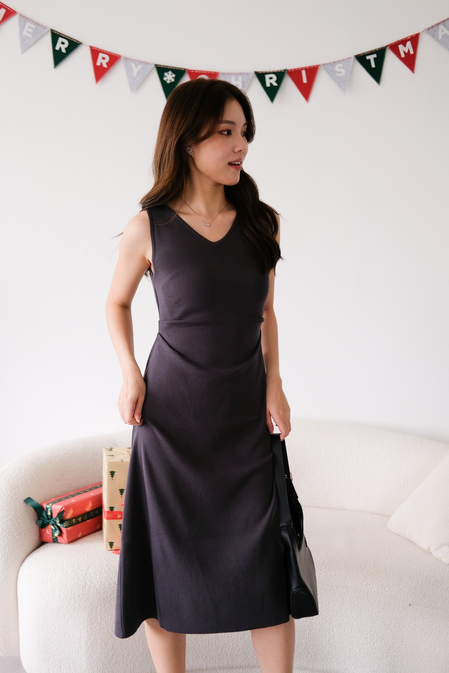 Roxanne Knit Comfy Midaxi Dress (Dark Grey)