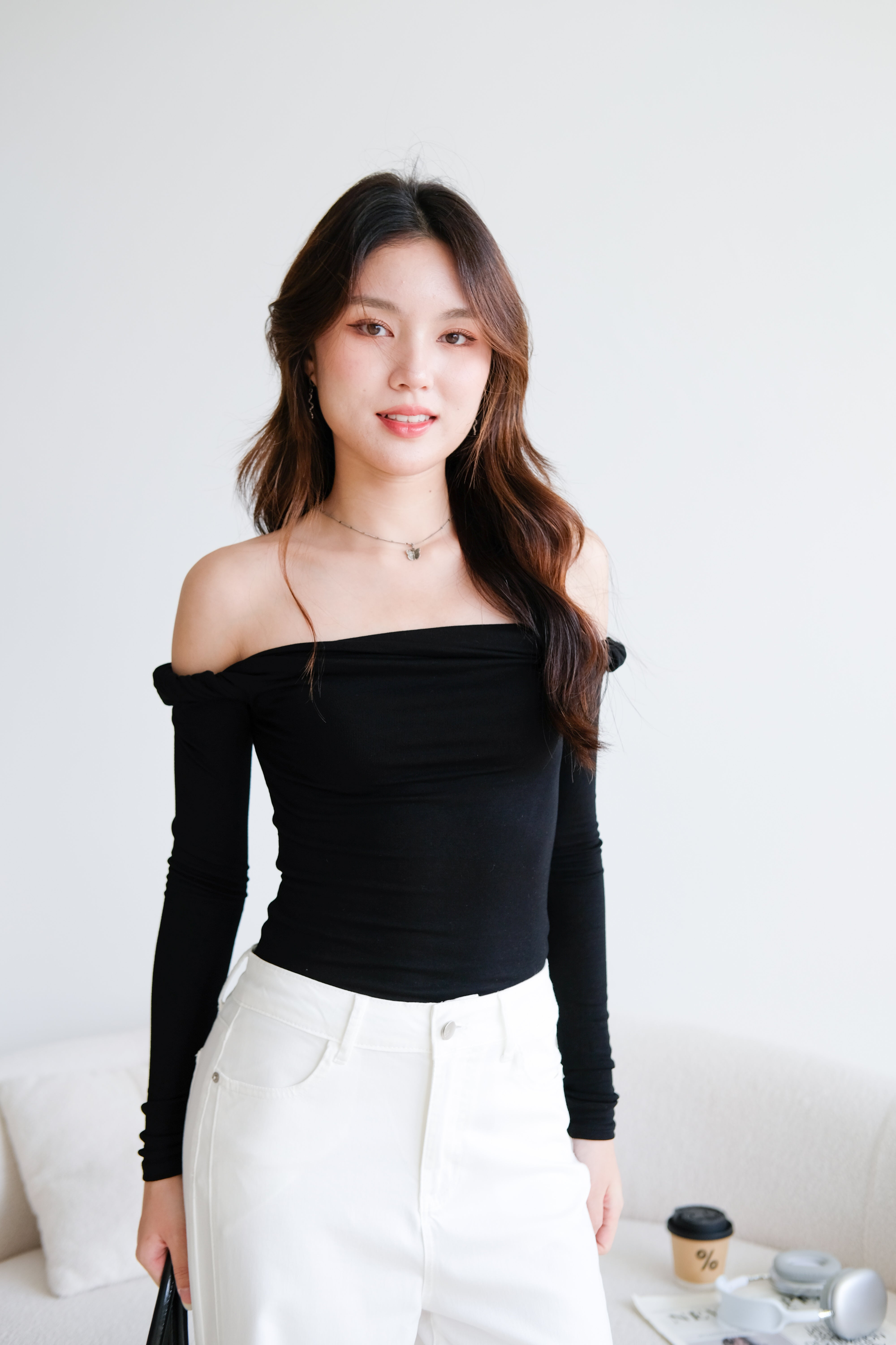 Level Up Twist Off Shoulder Top (Black)