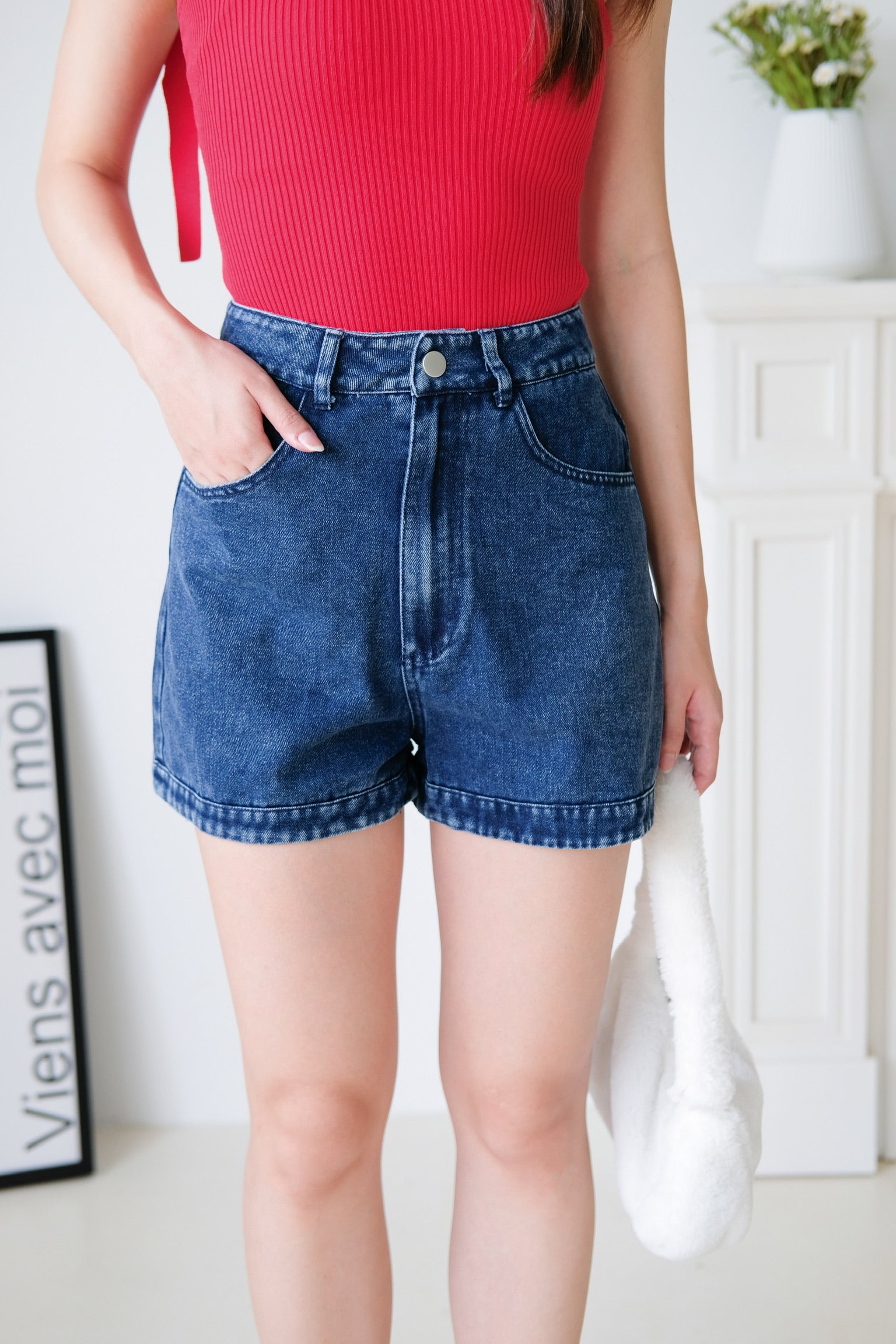 Jolene Denim High Waist Shorts (Dark Blue)