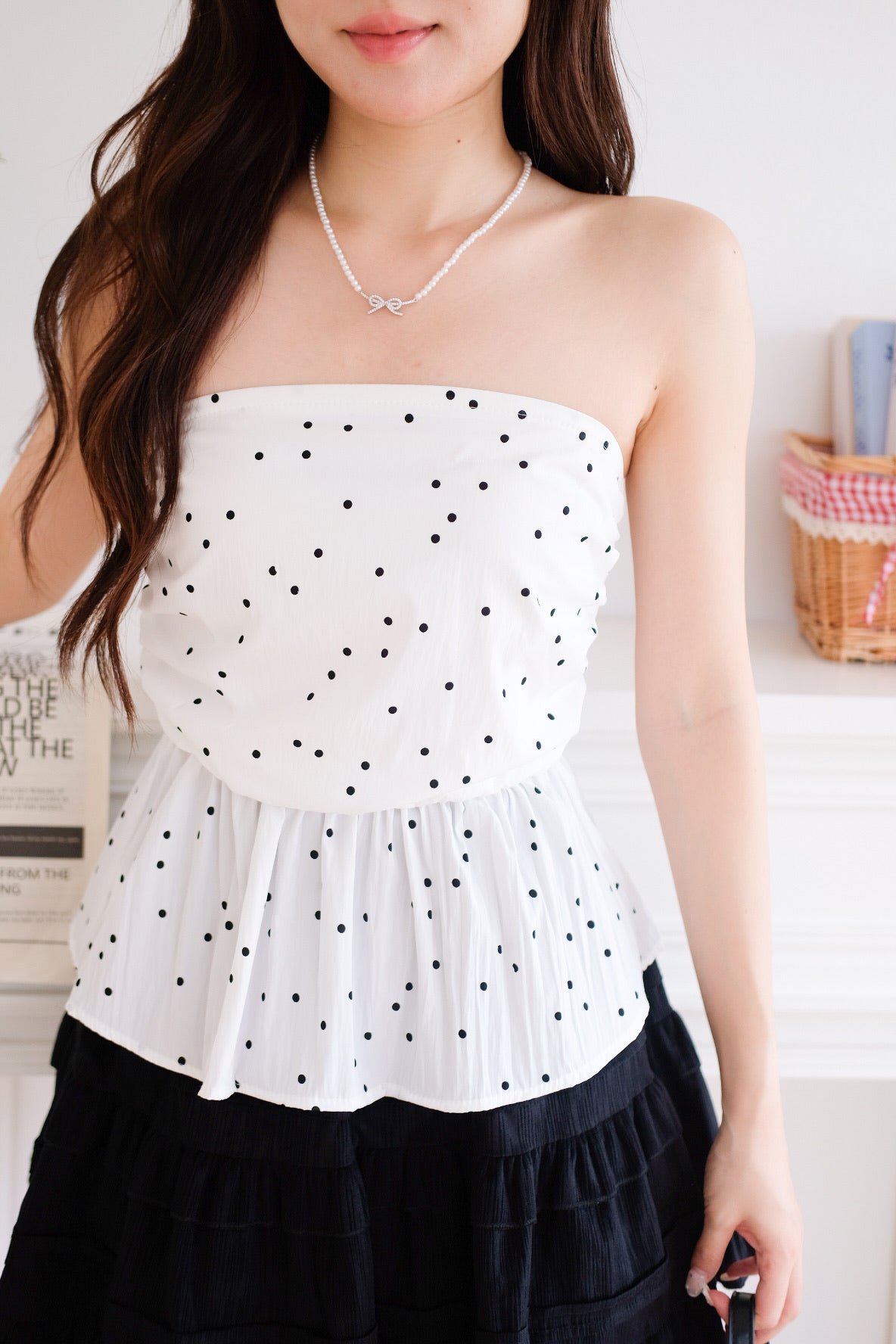 Nora Polka Dot Peplum Tube Top (White)
