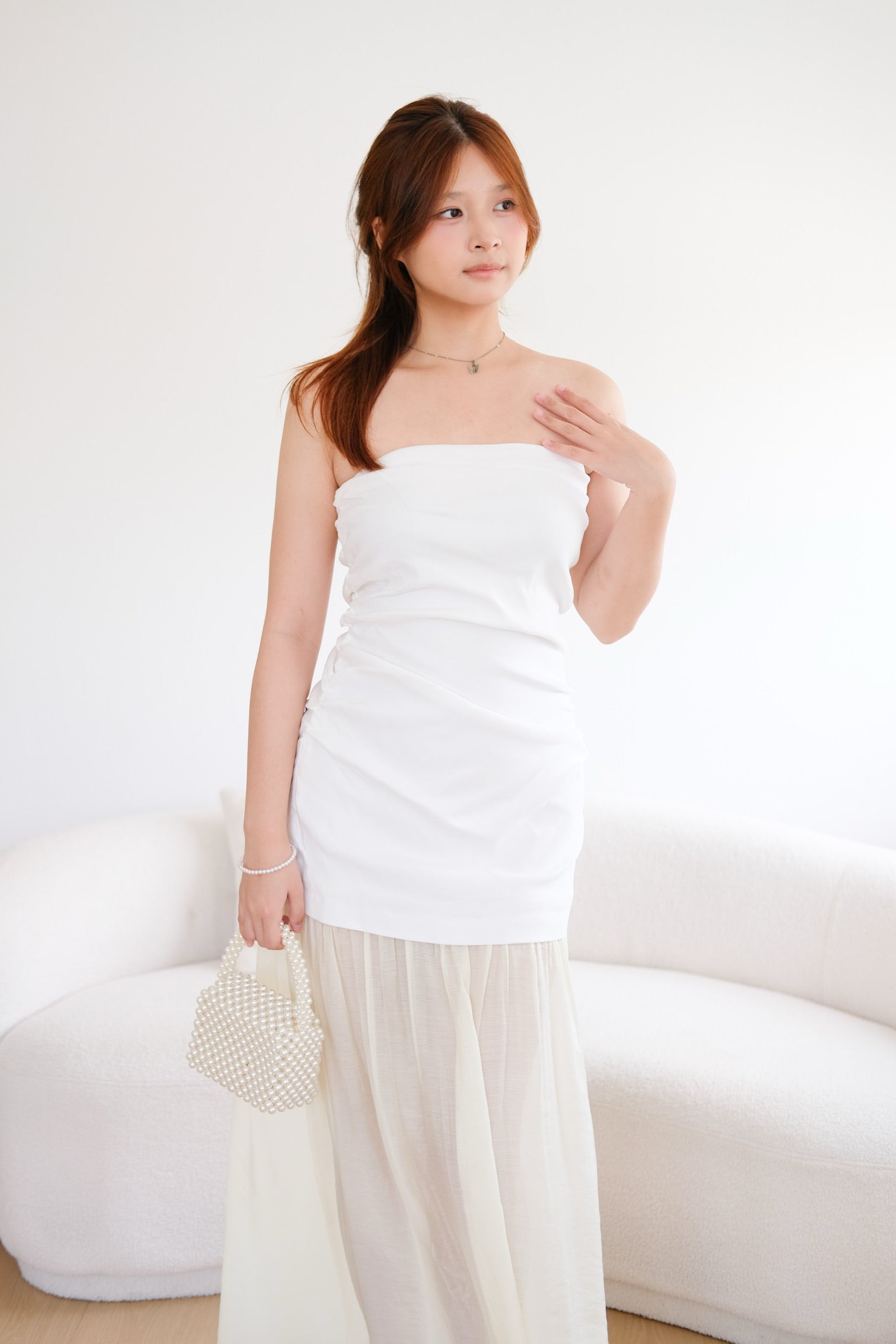 White Tube Chiffon Maxi Dress