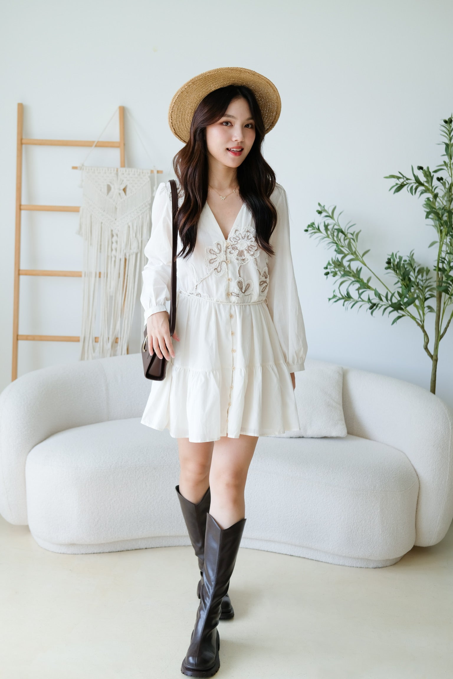 Isla Bohemian Babydoll Dress (Cream)
