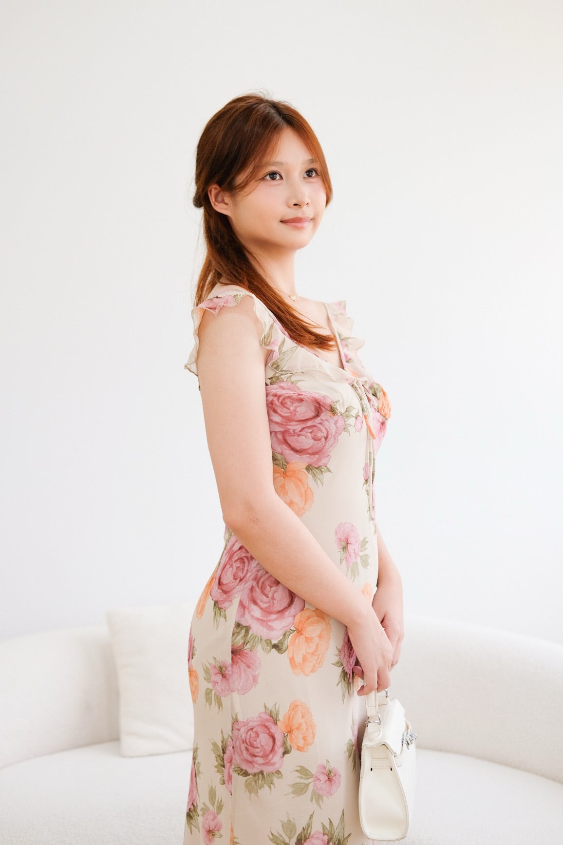Khaki Rose Ruffle Maxi Dress